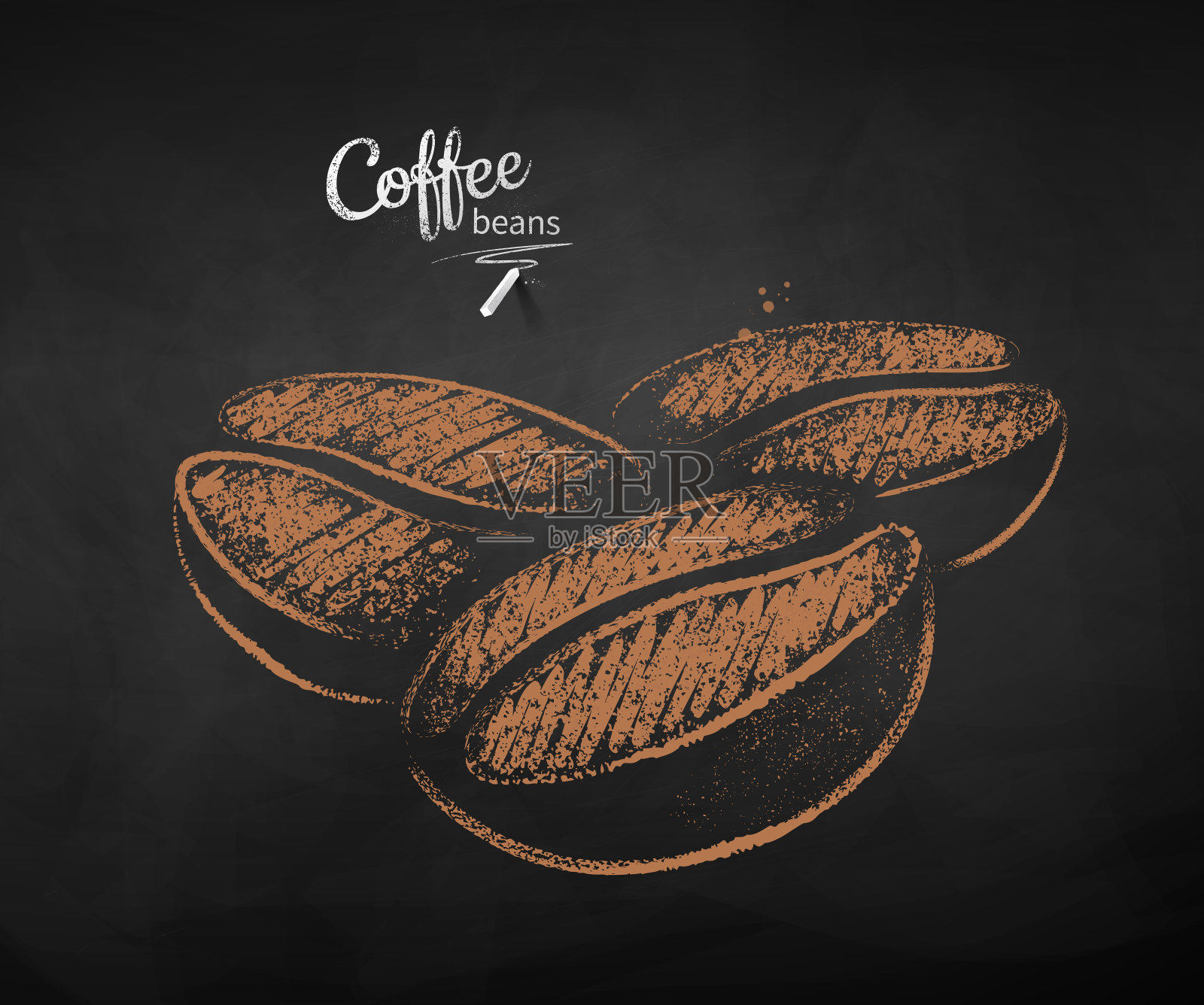 矢量粉笔画了三颗咖啡豆的草图插画图片素材