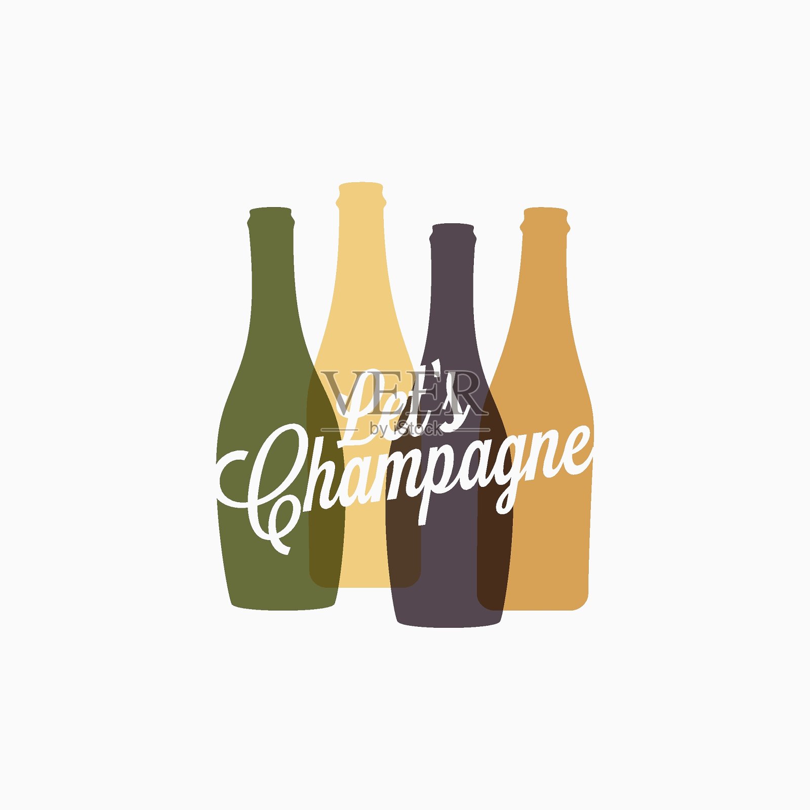 香槟酒瓶。白色背景上的香槟色横幅插画图片素材