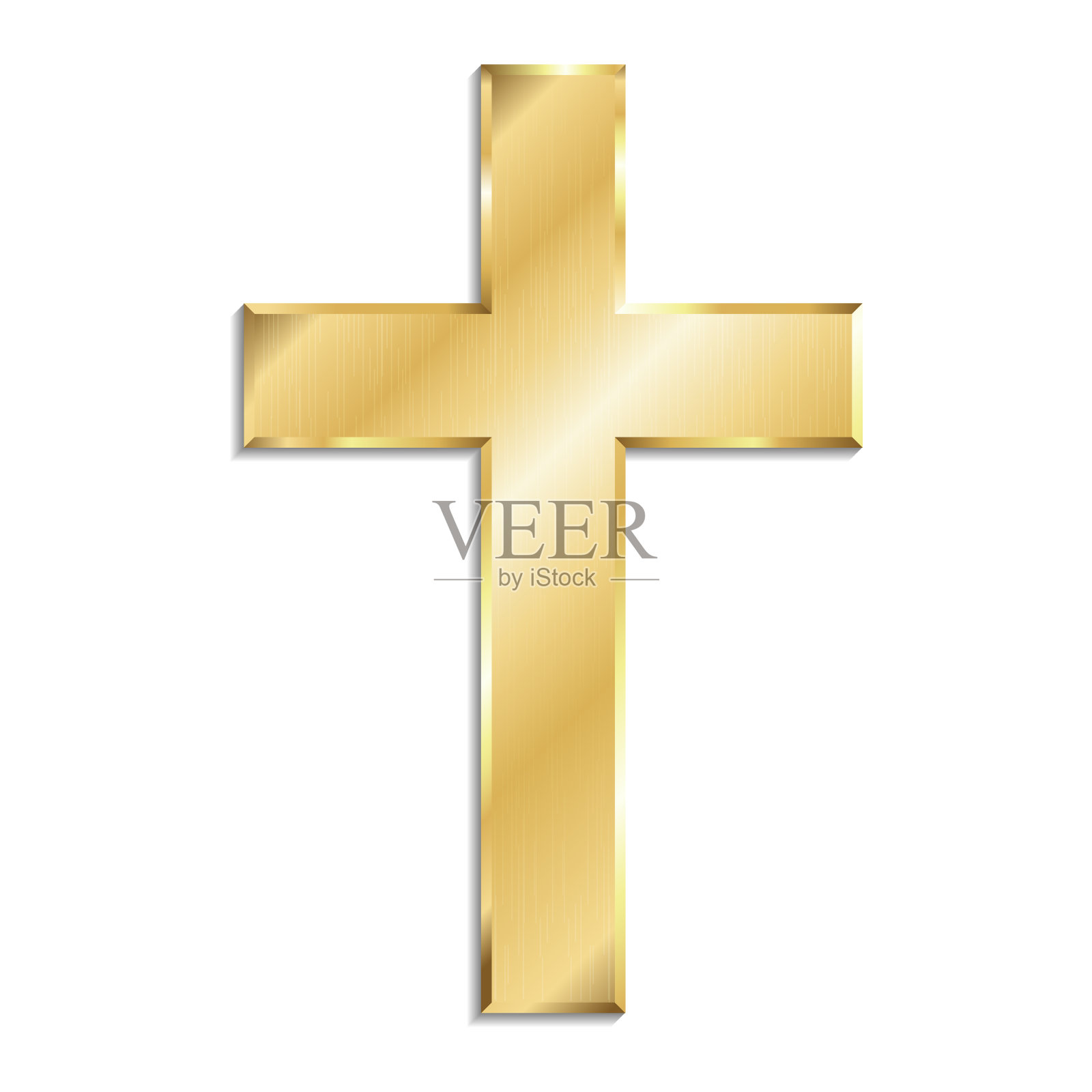 金色金属基督十字架与阴影，孤立在白色背景。插画图片素材