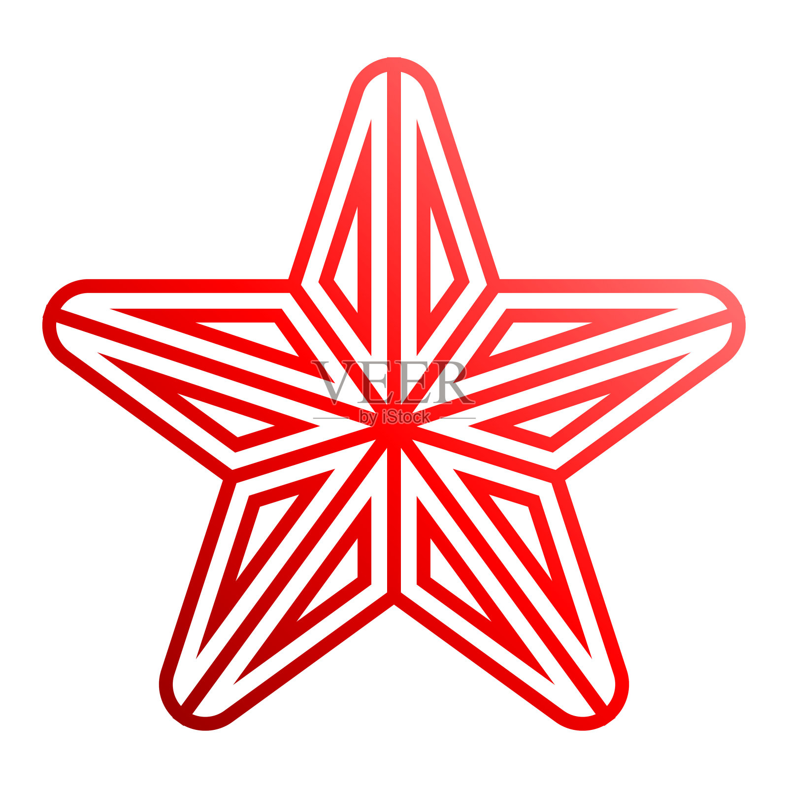 星形符号图标-红色梯度轮廓，5点圆形，孤立-矢量插画图片素材