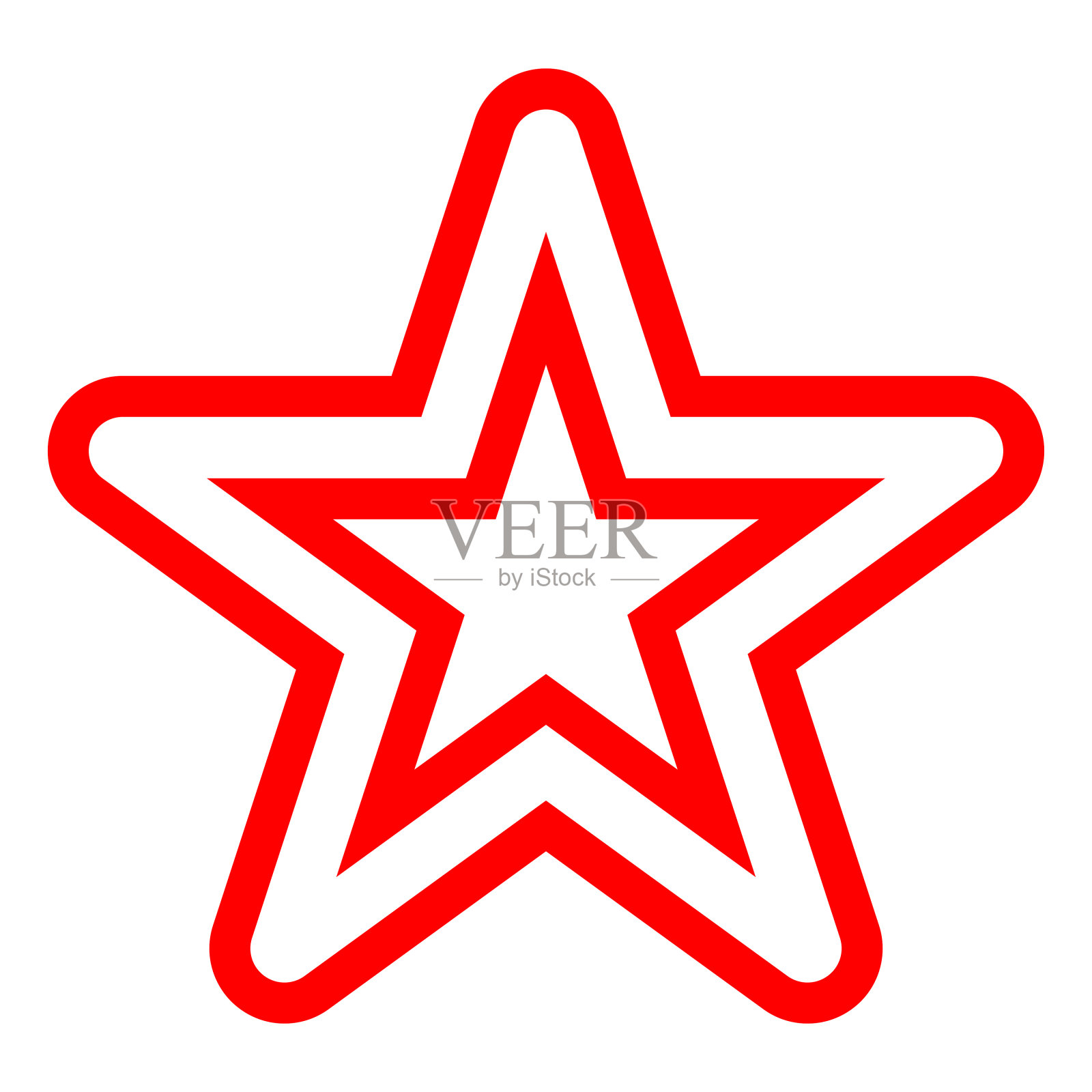 星形符号图标-红色简单空心轮廓，5点圆形，孤立-矢量设计元素图片