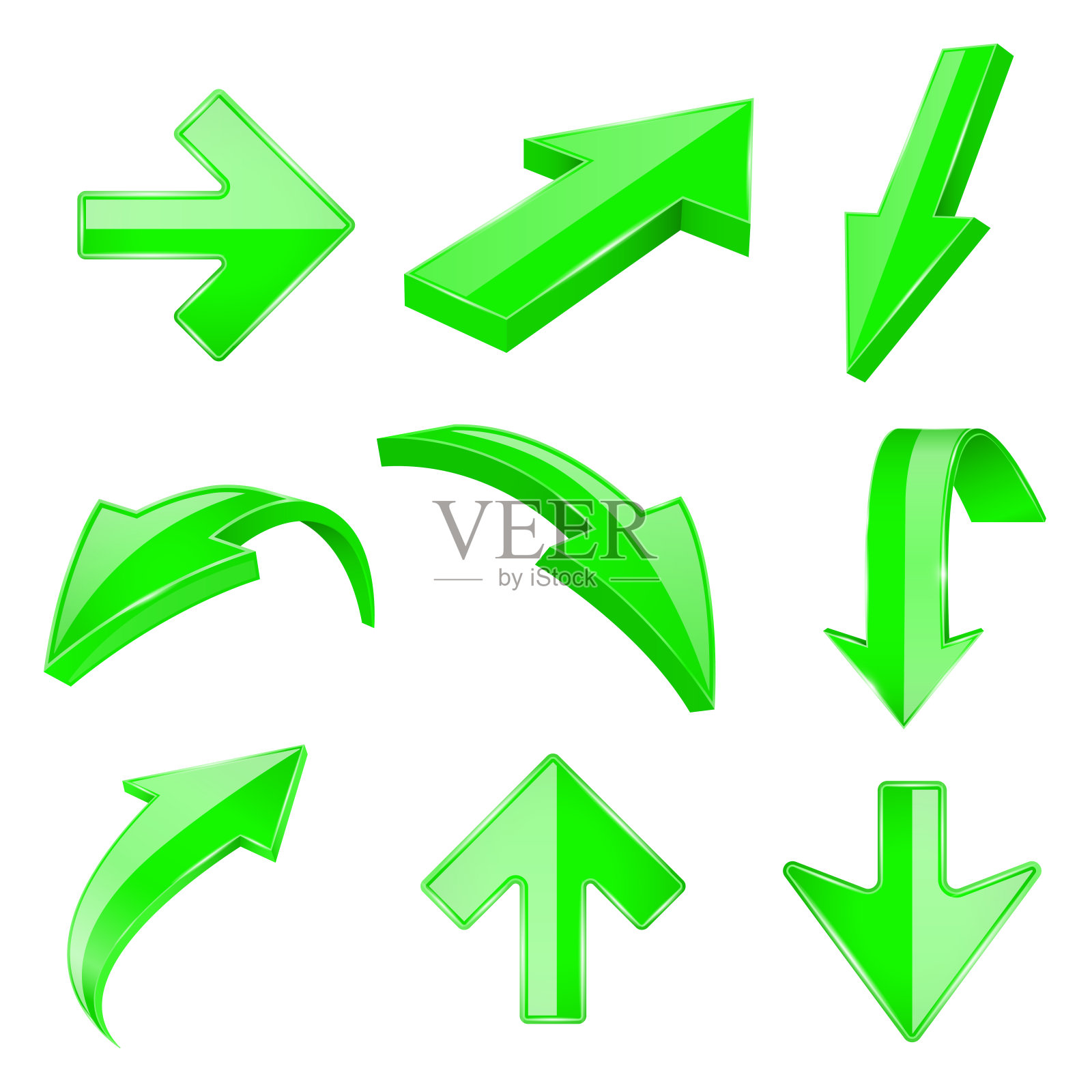 绿色3d闪亮的箭头。向上和向下设计元素图片