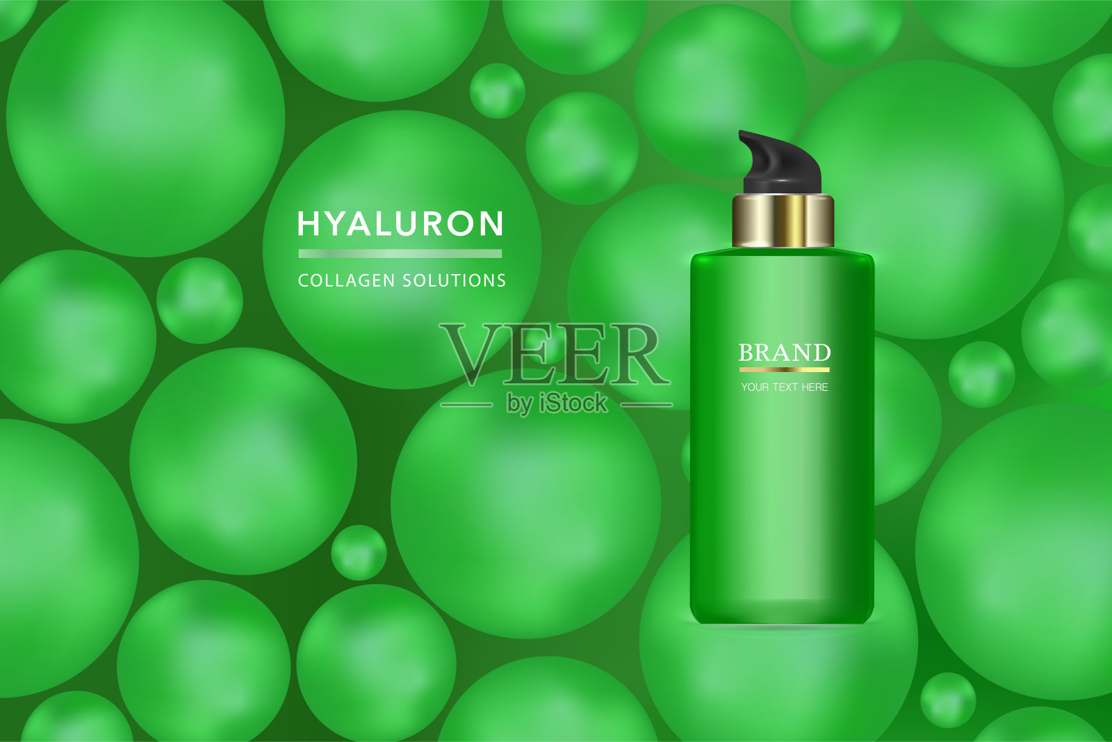 美容产品，绿色化妆品容器与广告背景随时可用，奢侈护肤广告，插图向量。插画图片素材