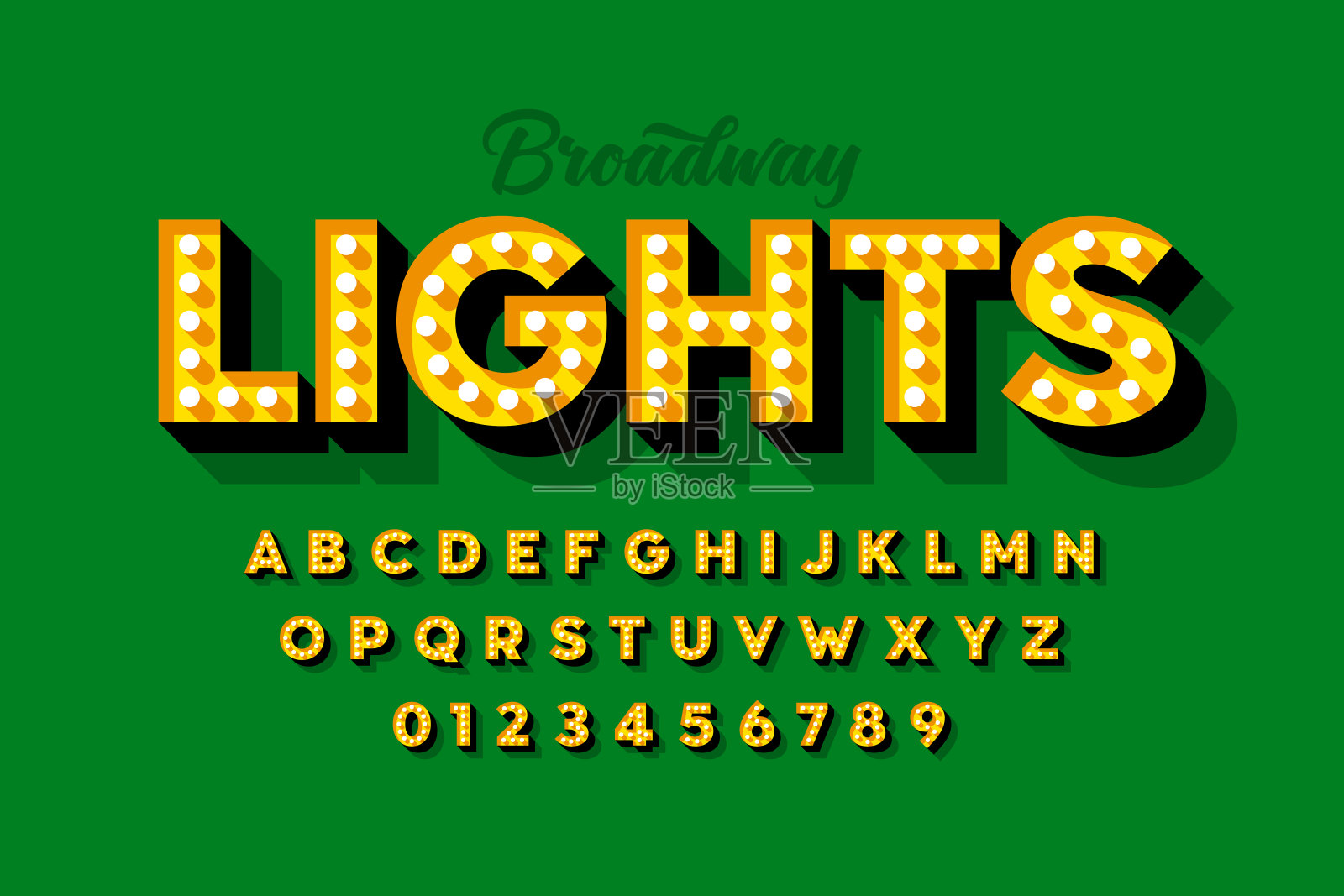 百老汇灯，复古风格的灯泡字体插画图片素材