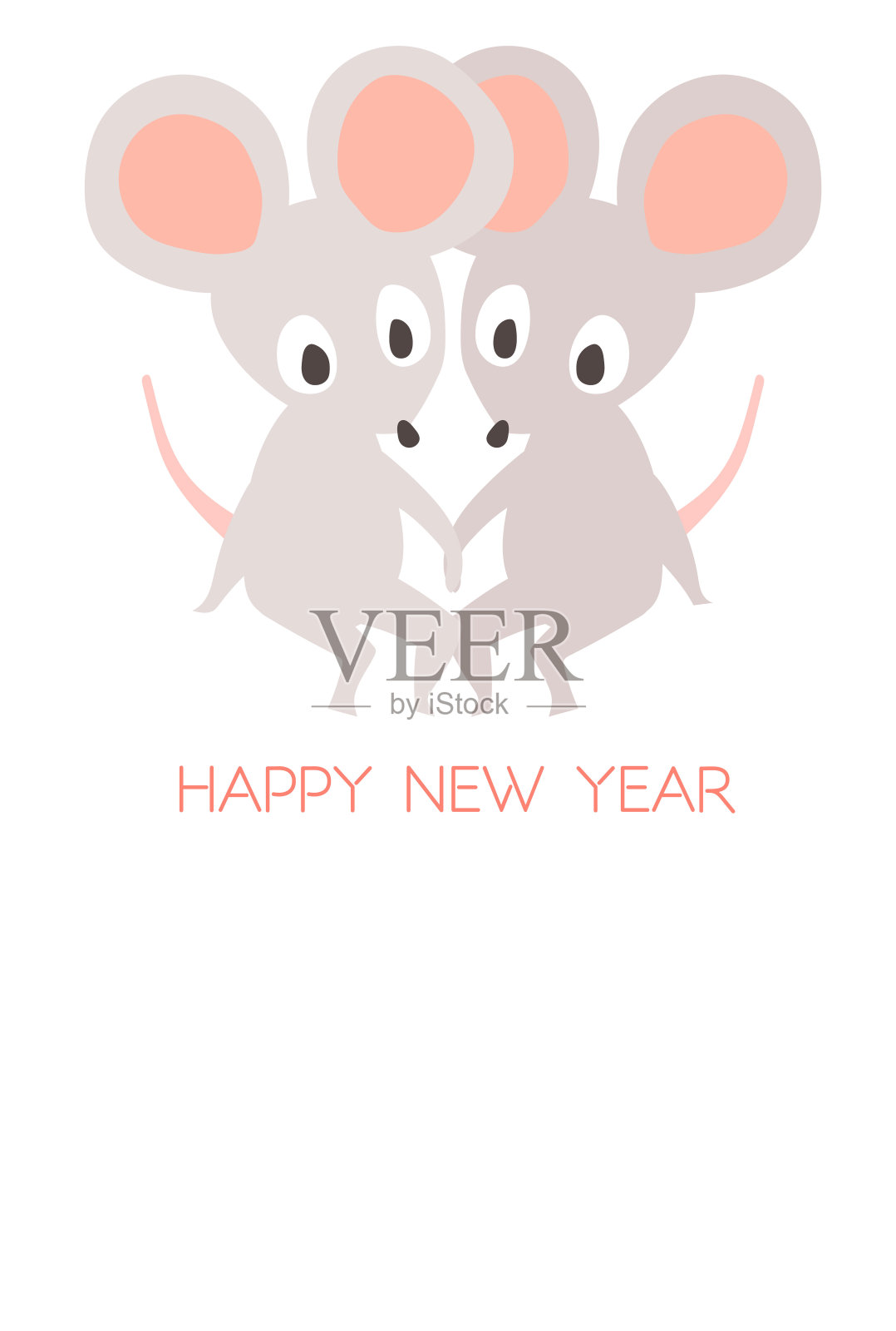新年卡片上有一只可爱的老鼠插画图片素材