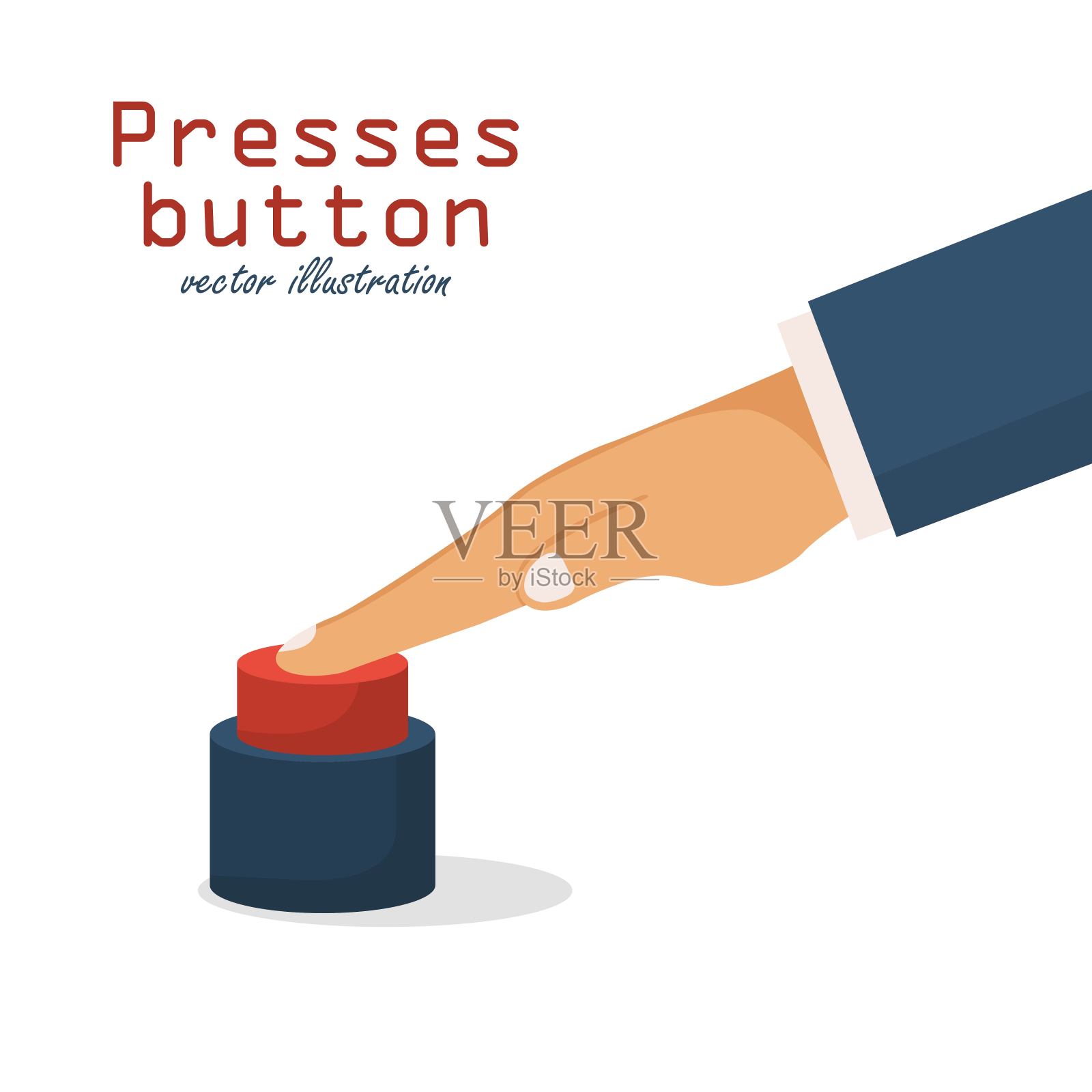 手按红色按钮。矢量插图在平面设计。设计元素图片