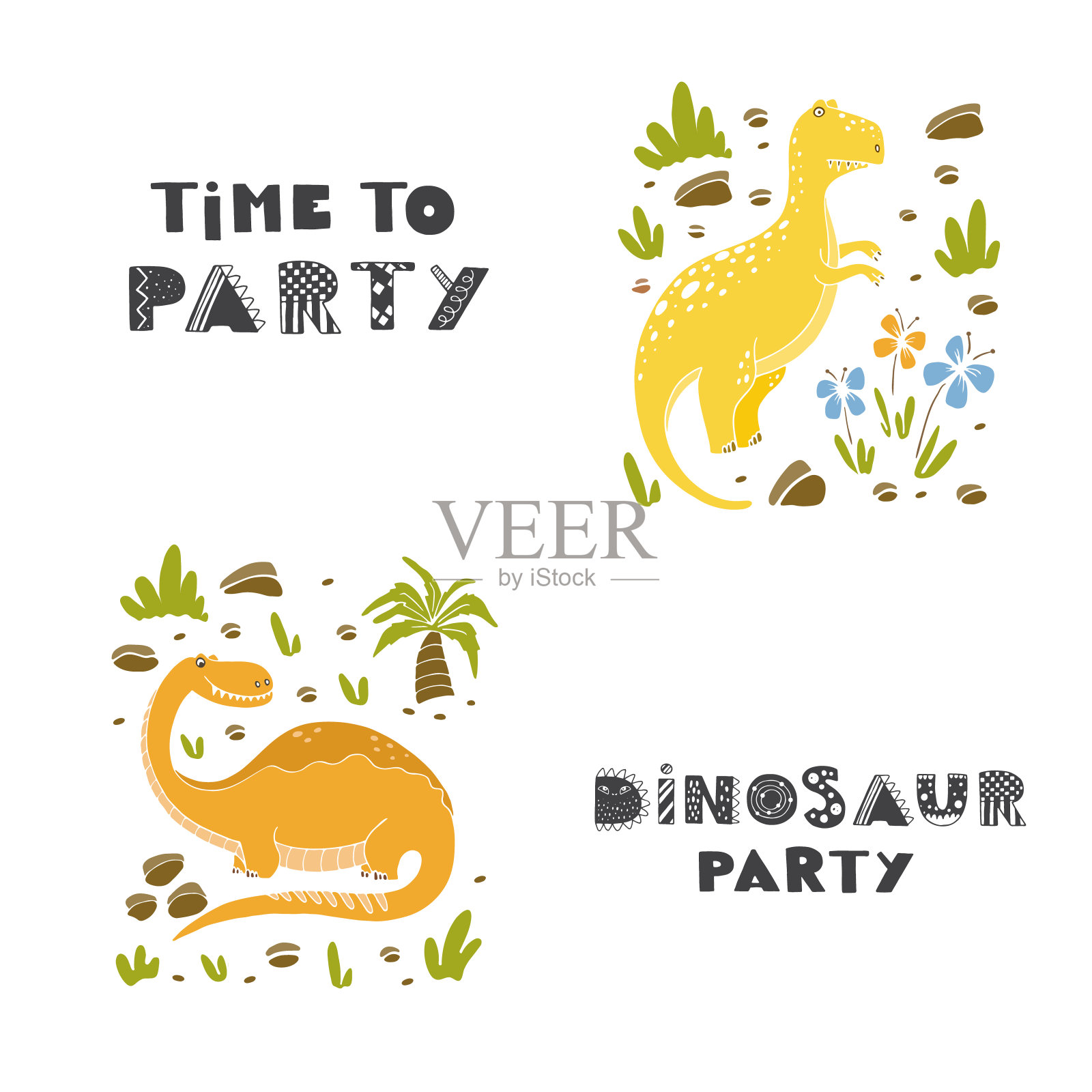 恐龙插图和文字插画图片素材