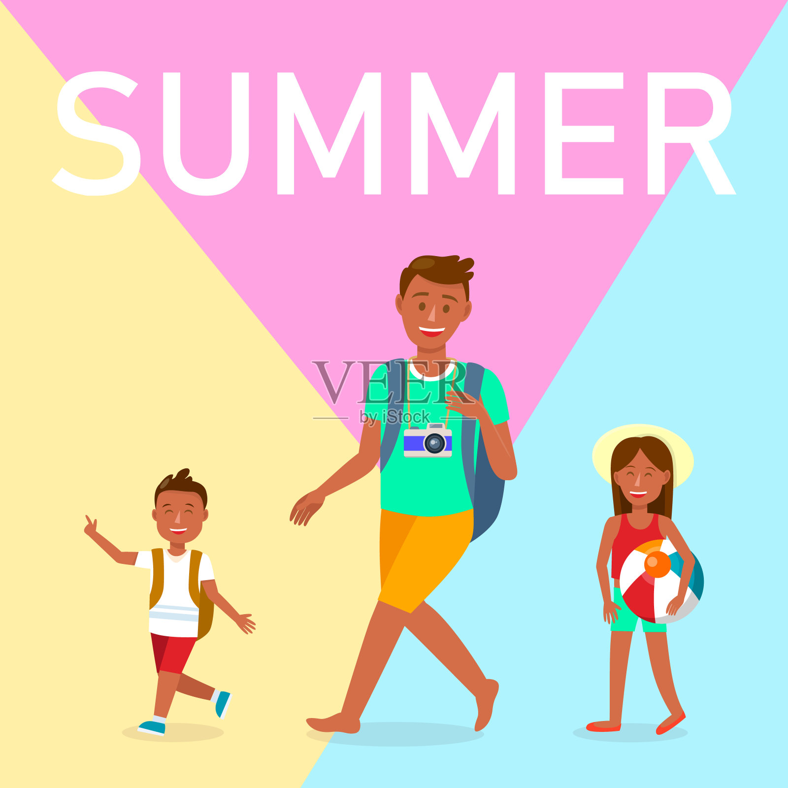 夏季旅游明信片，刻字海报插画图片素材