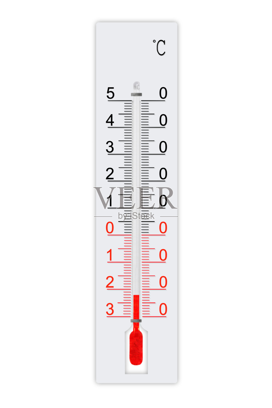 摄氏温标气象学测量天气冷热的温度计。温度计孤立在白色背景上。气温零下22度照片摄影图片