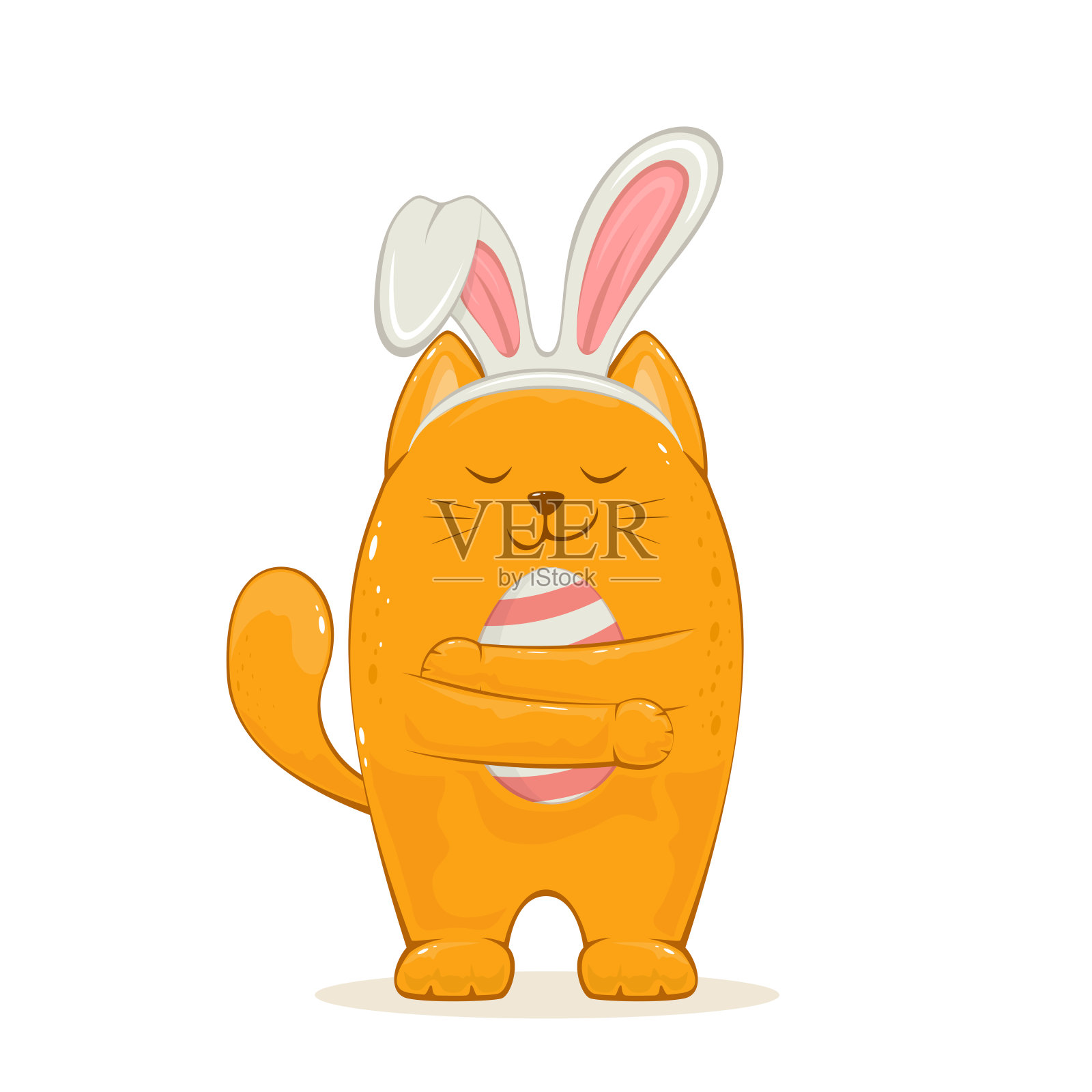 红猫兔耳朵拥抱复活节蛋插画图片素材