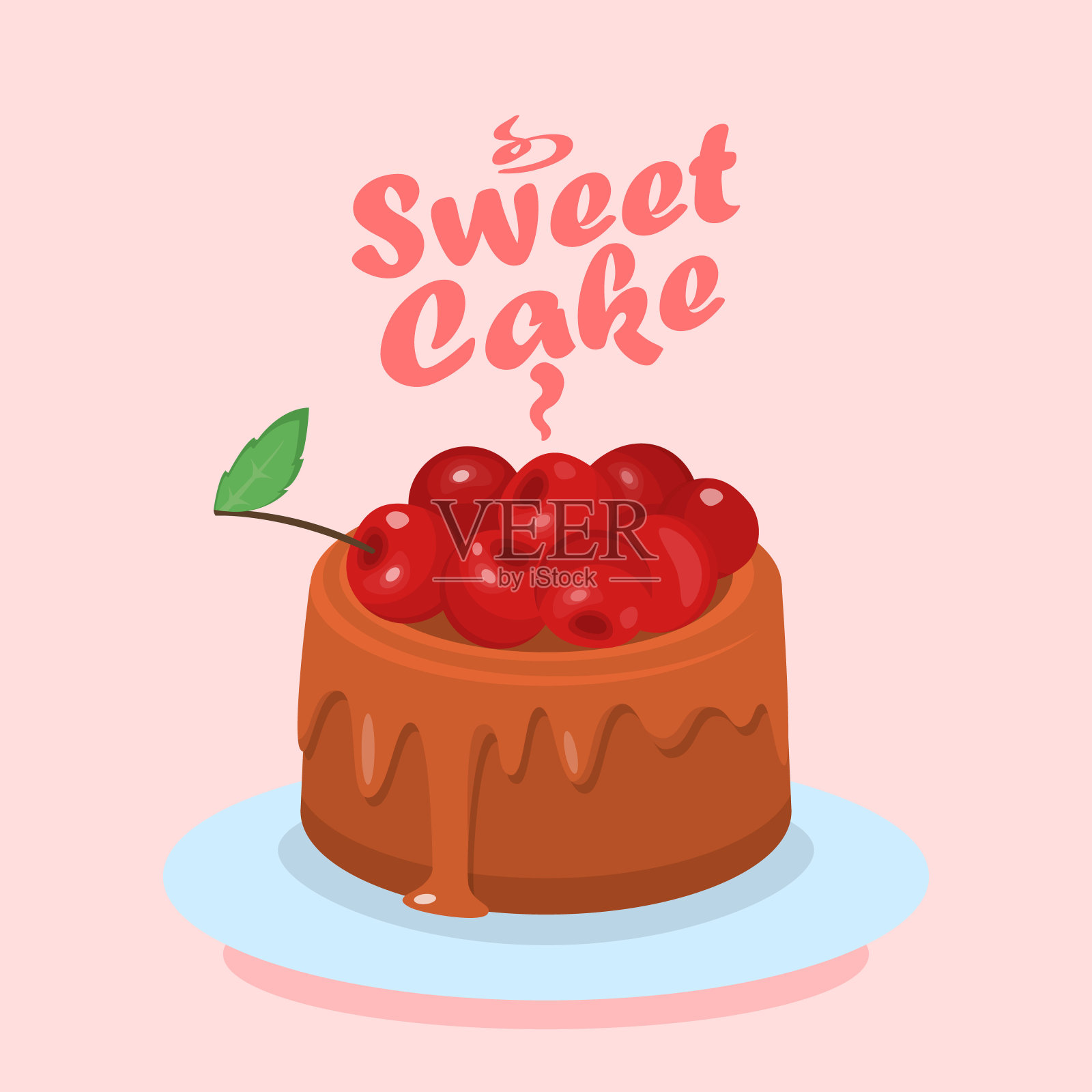 巧克力蛋糕与樱桃卡通网页横幅插画图片素材