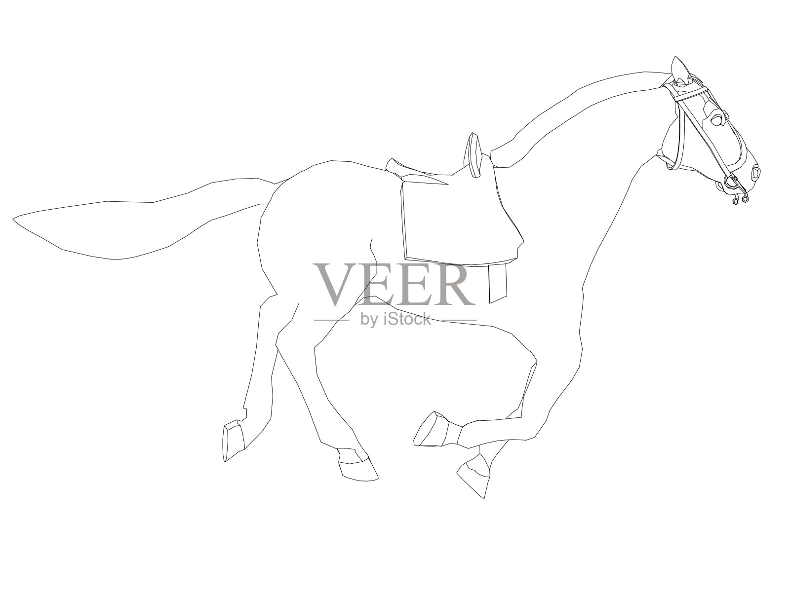 白色背景上奔跑的马的轮廓。矢量图插画图片素材
