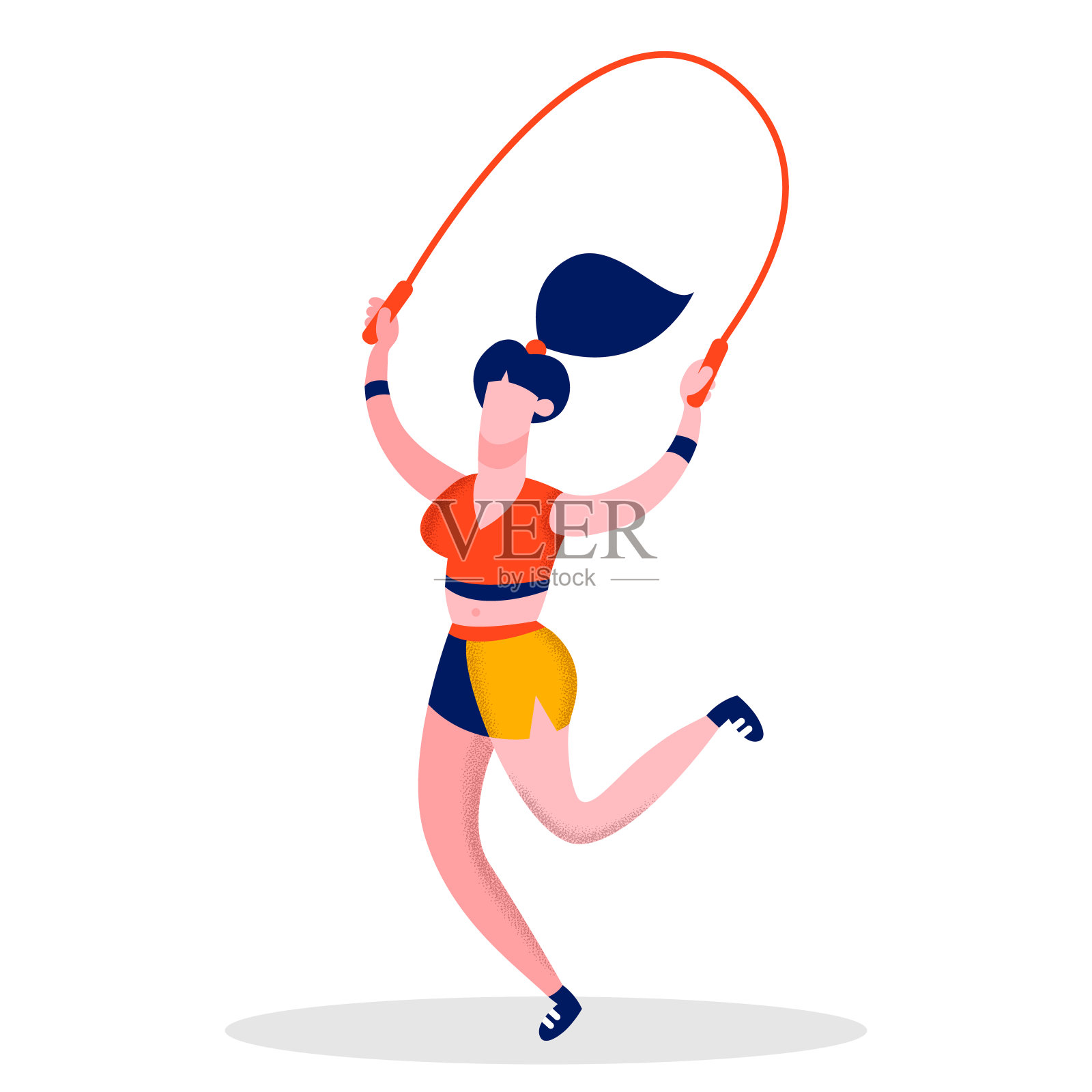 女孩跳绳跳绳平面颜色插图插画图片素材