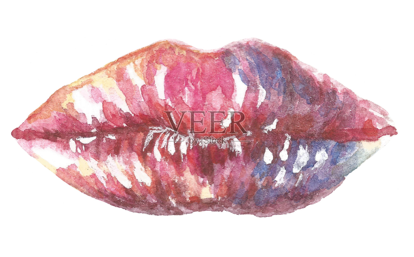 女人的嘴唇。手绘水彩嘴唇孤立的白色背景插画图片素材