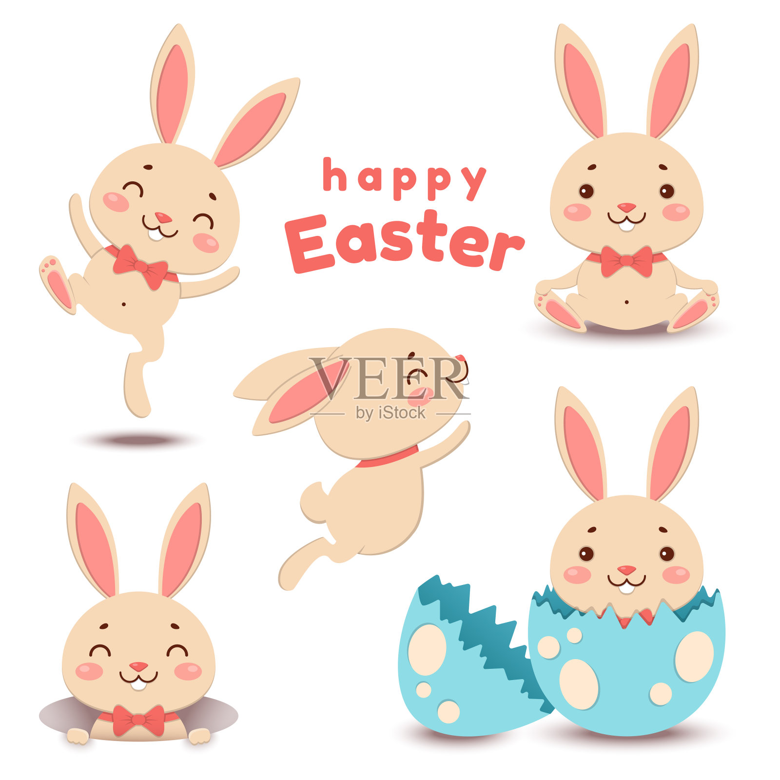 收集可爱的卡通复活节兔子和破蛋。矢量插图。插画图片素材