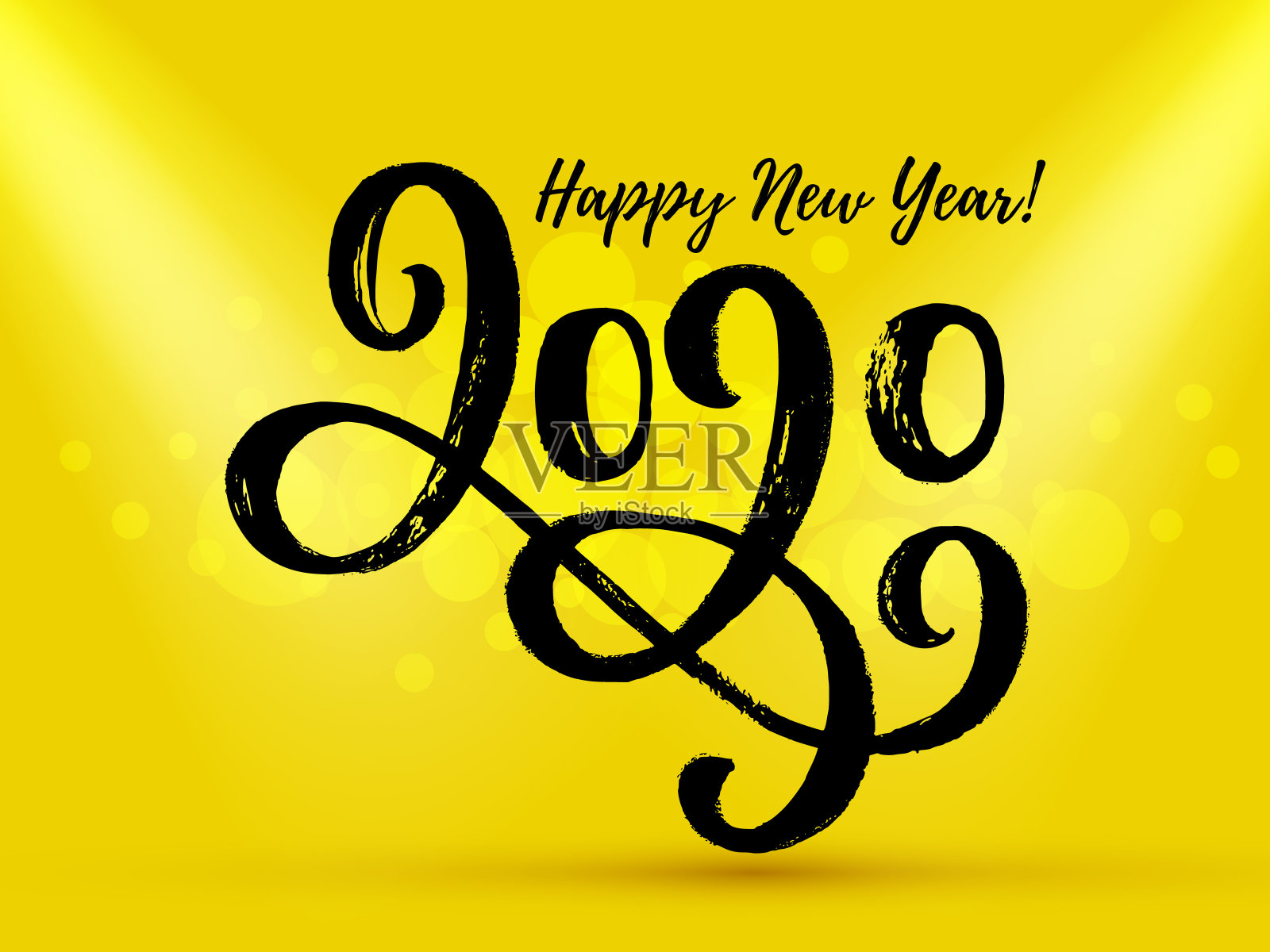 黄色背景上写着“2020年新年快乐”插画图片素材