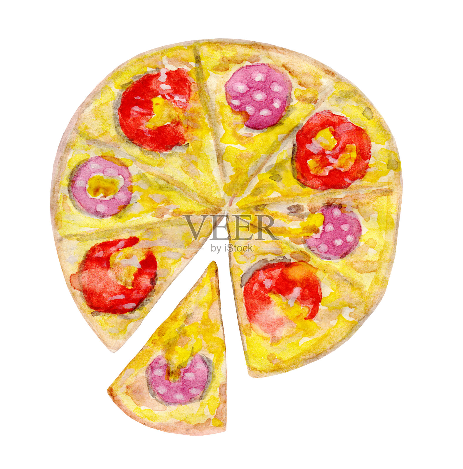 意大利辣香肠比萨饼。设计元素图片