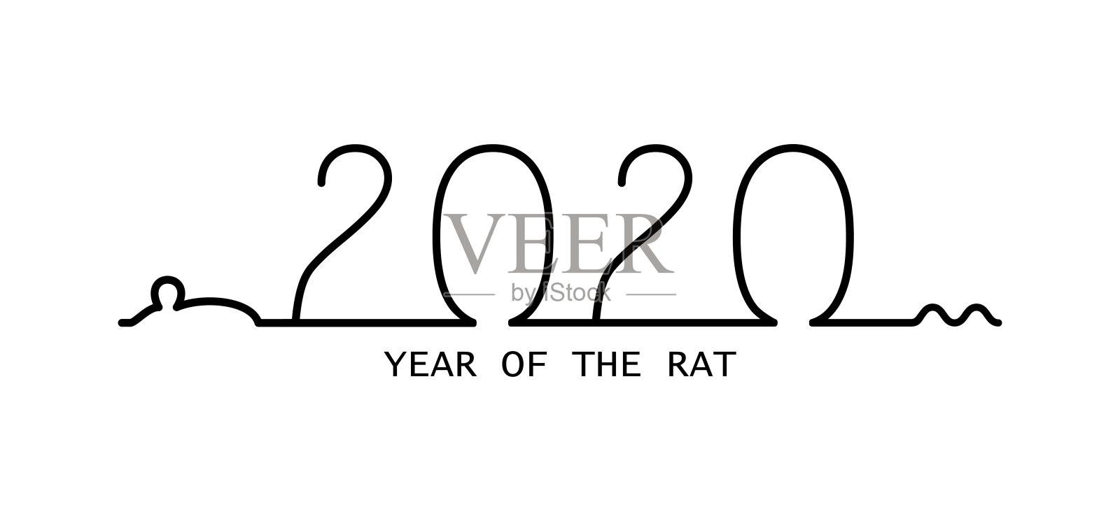 矢量2020年新年插画与老鼠在一行。插画图片素材