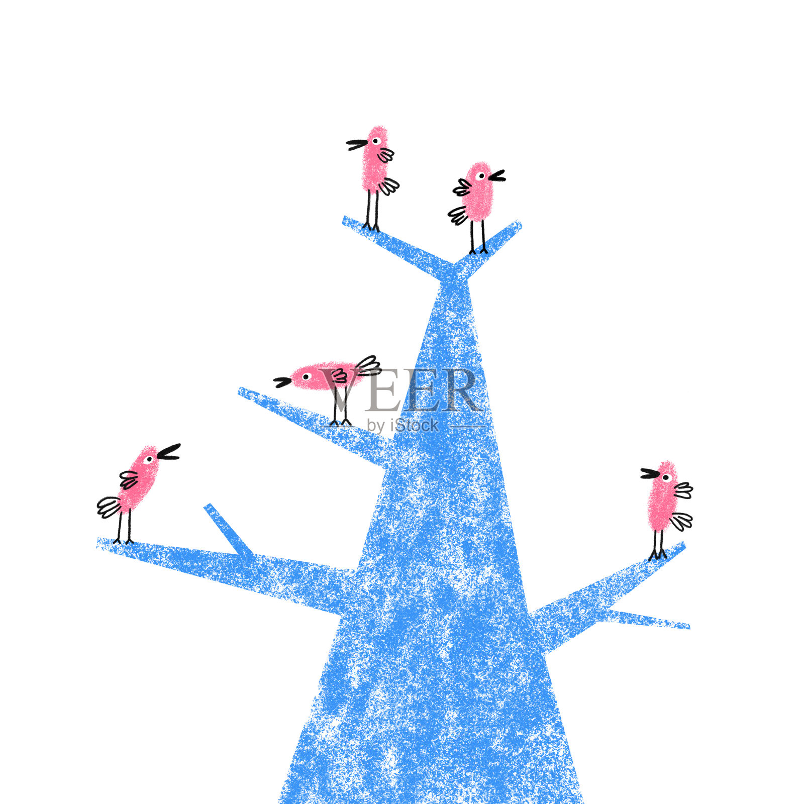 粉红色的小鸟在树上插画图片素材