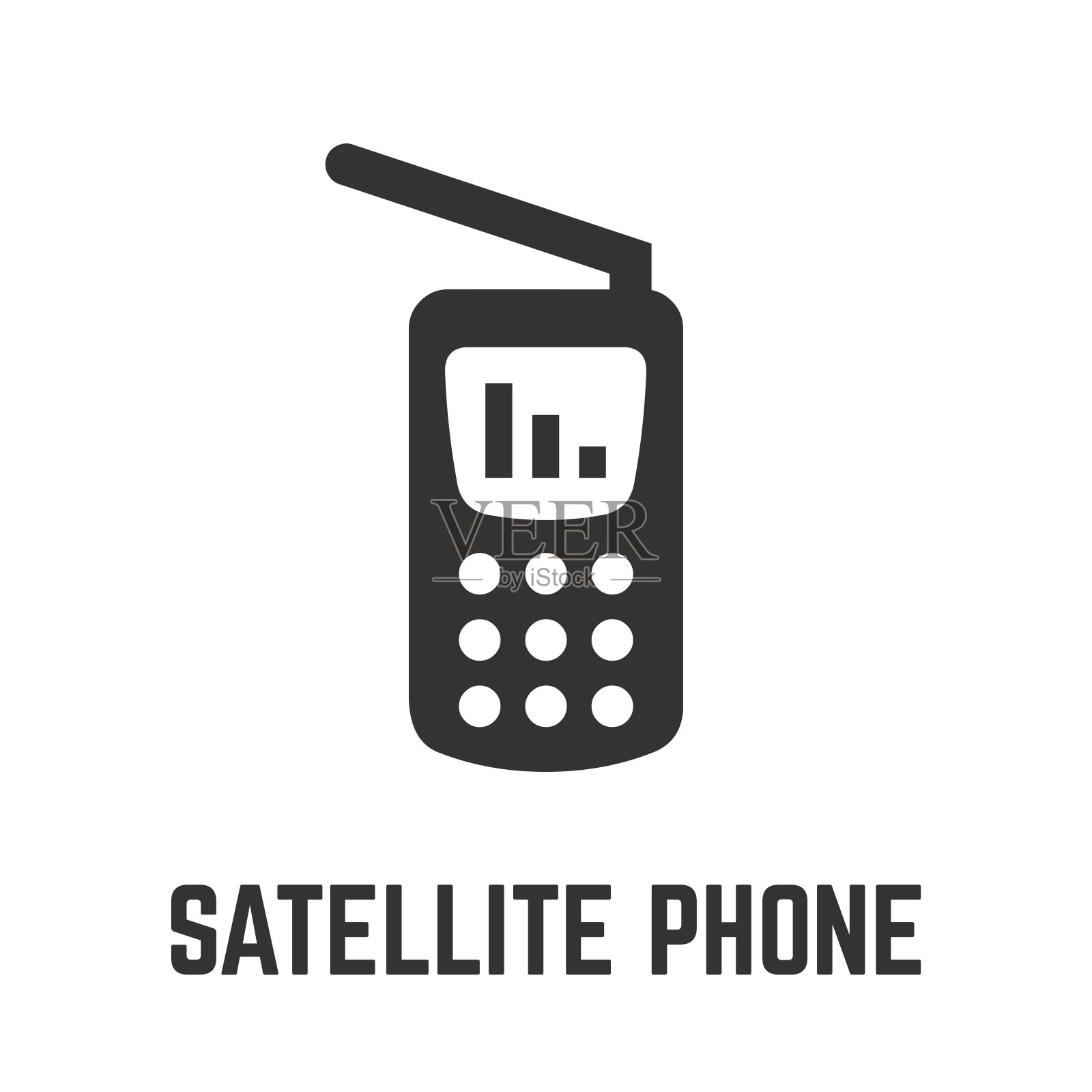 卫星电话图标与卫星电话通信设备或卫星移动电话连接设备象形符号。插画图片素材
