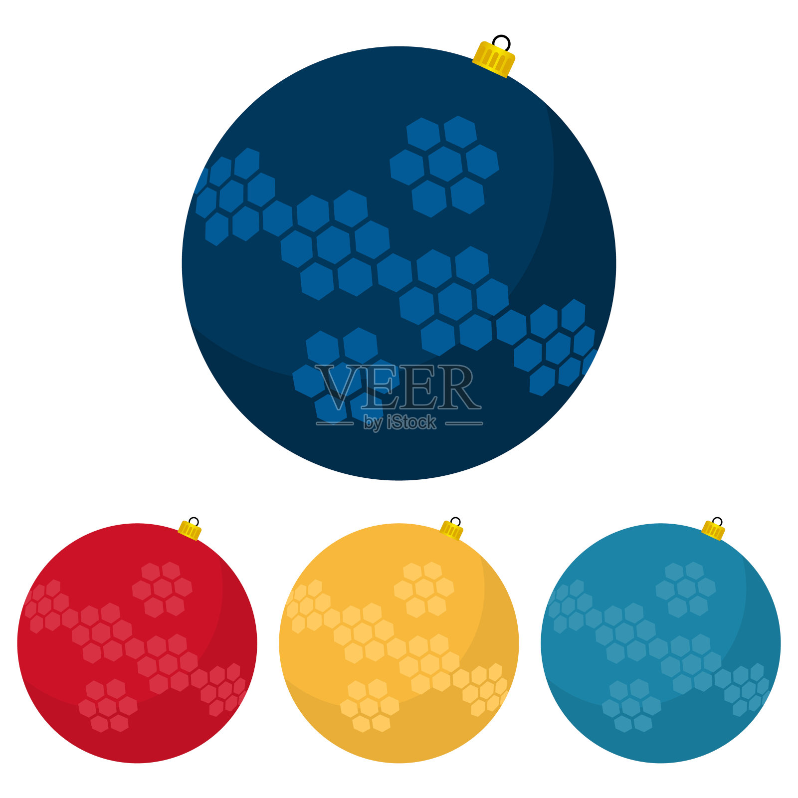 白色背景上的四个彩色圣诞球设计元素图片