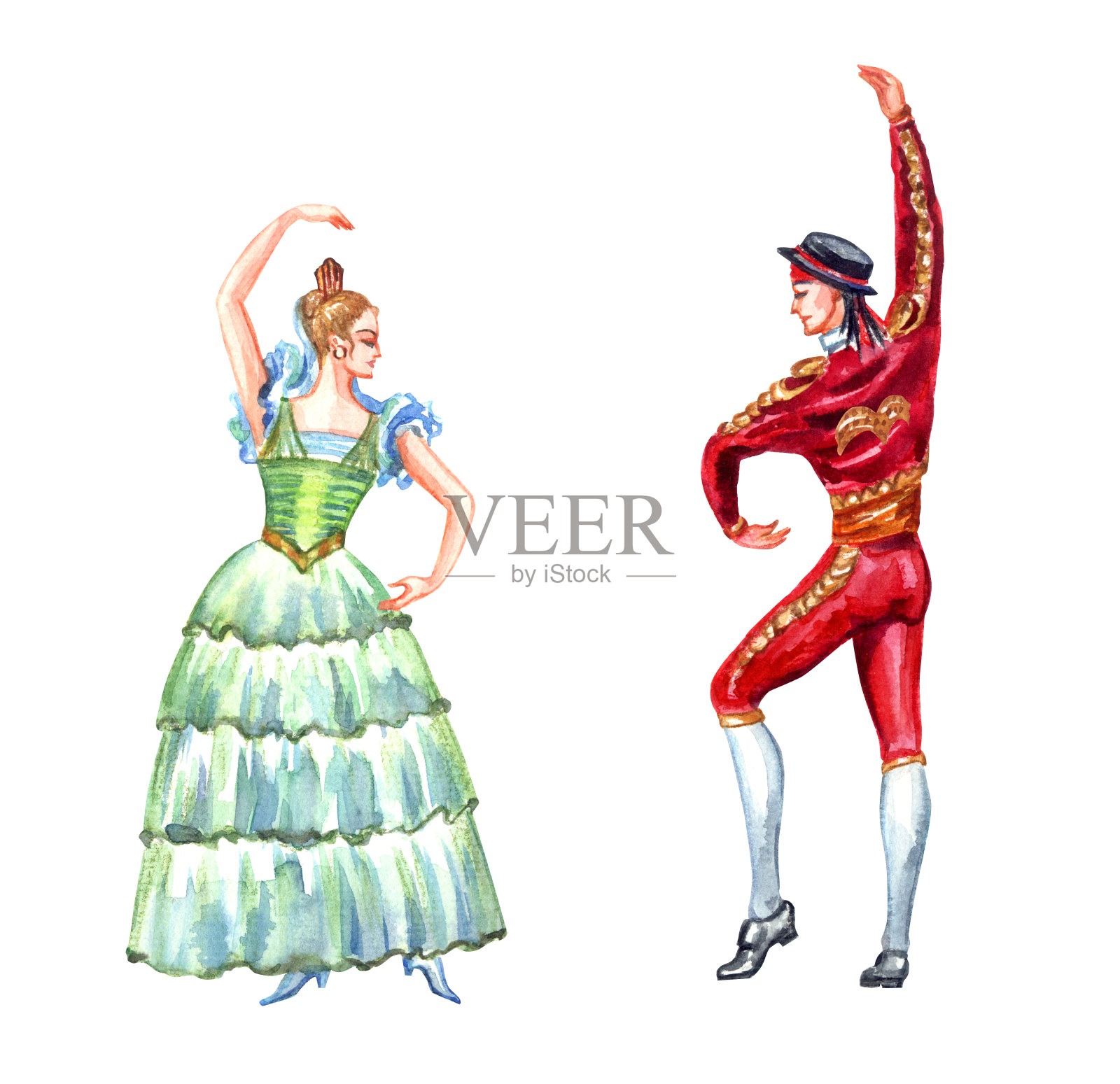 西班牙舞者,水彩插画图片素材