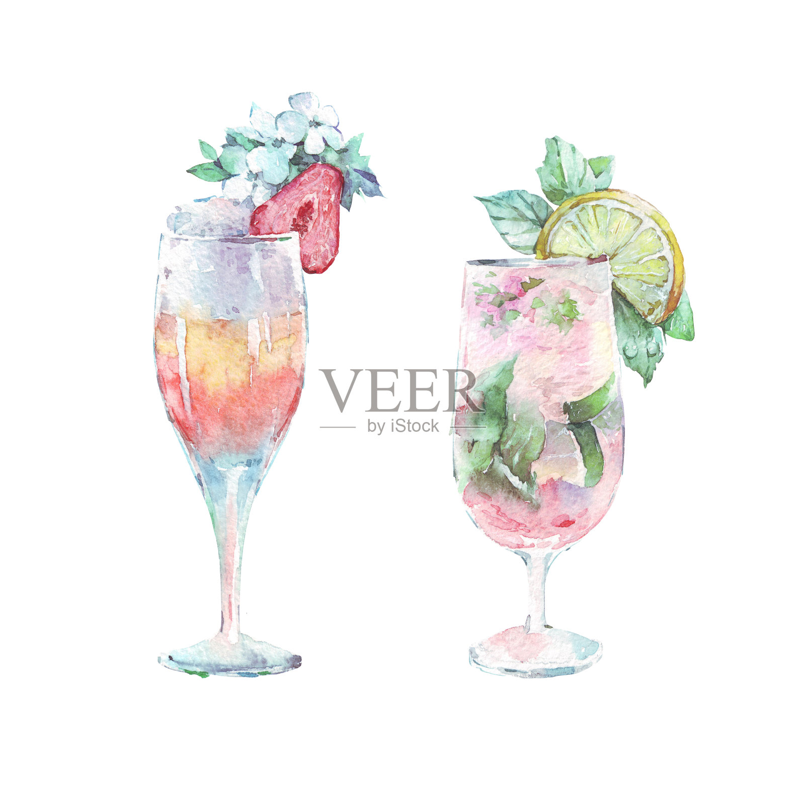 酒精鸡尾酒与水果插图插画图片素材