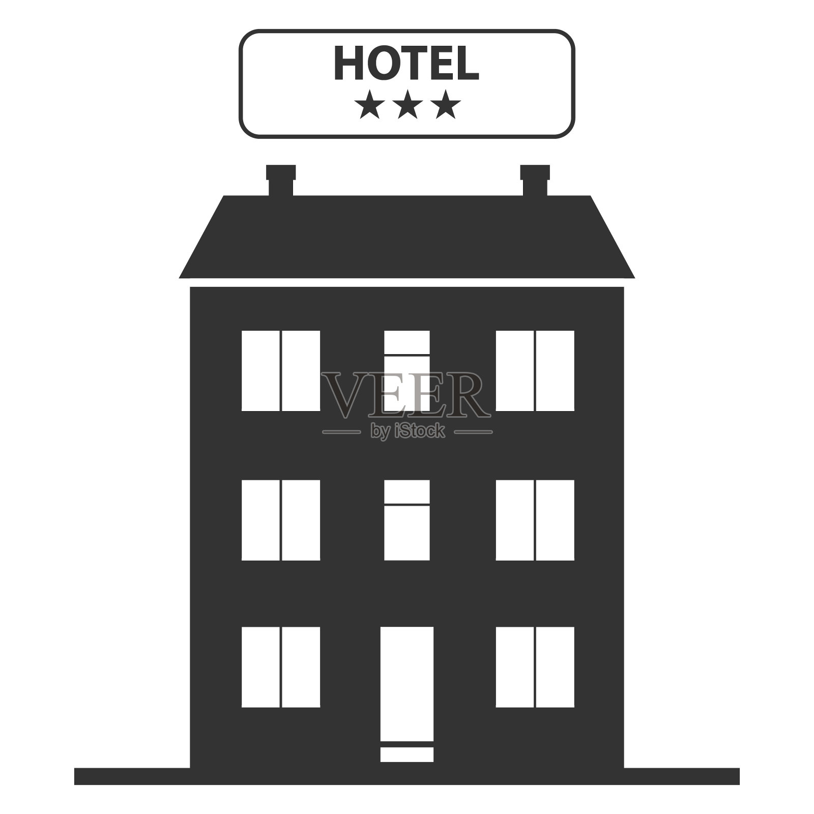 酒店，酒店图标孤立在白色背景。矢量插图的酒店。图标素材