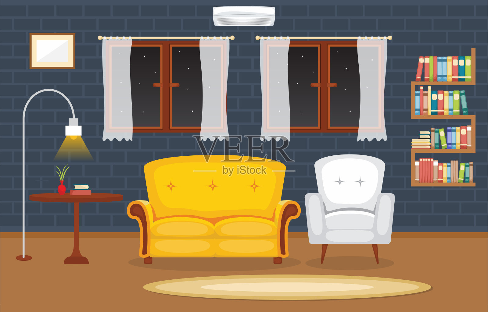 壁炉客厅家庭住宅室内家具矢量插图插画图片素材