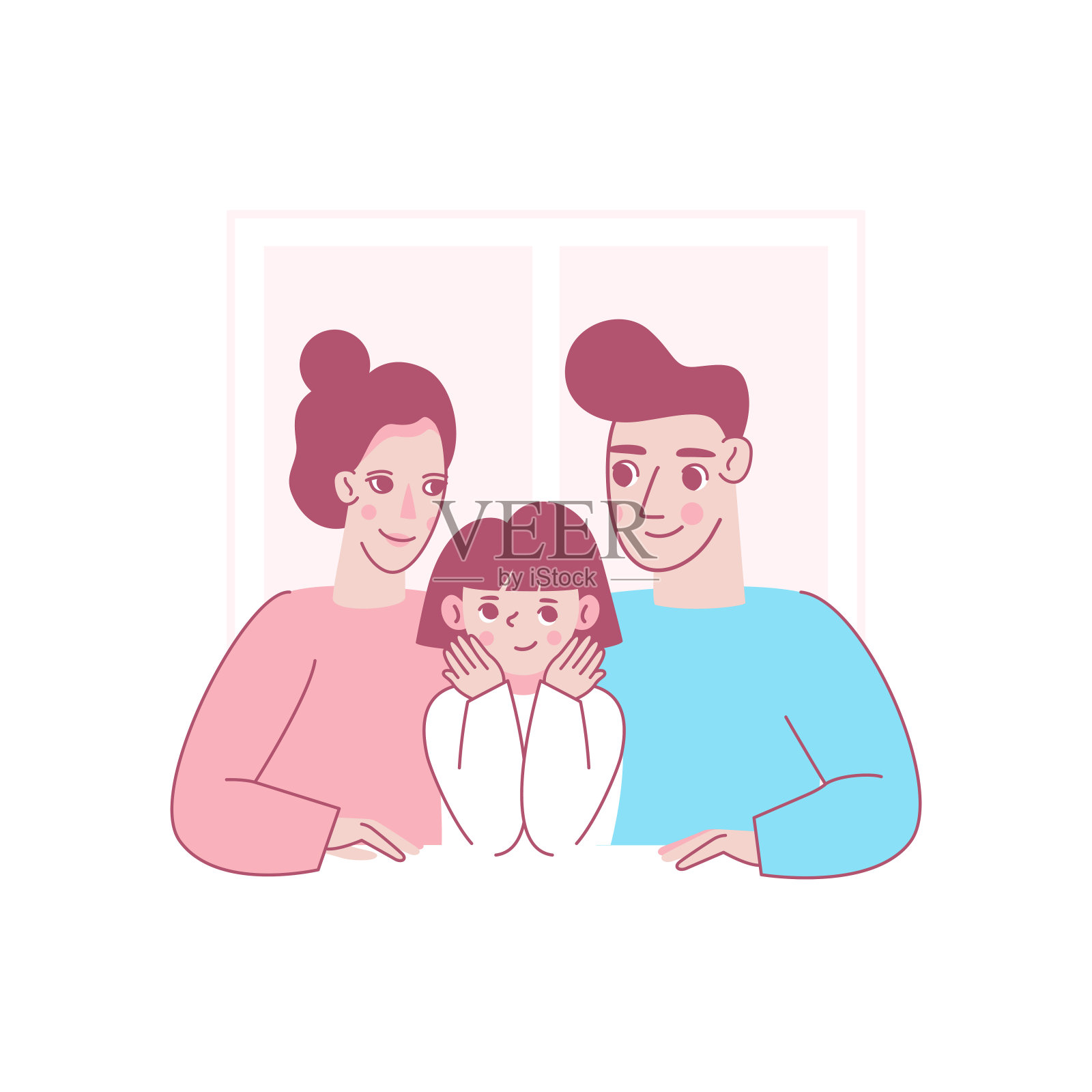 矢量插图在时尚的平面线性风格-幸福的家庭和父母的概念-幸福的母亲和父亲与一个婴儿插画图片素材