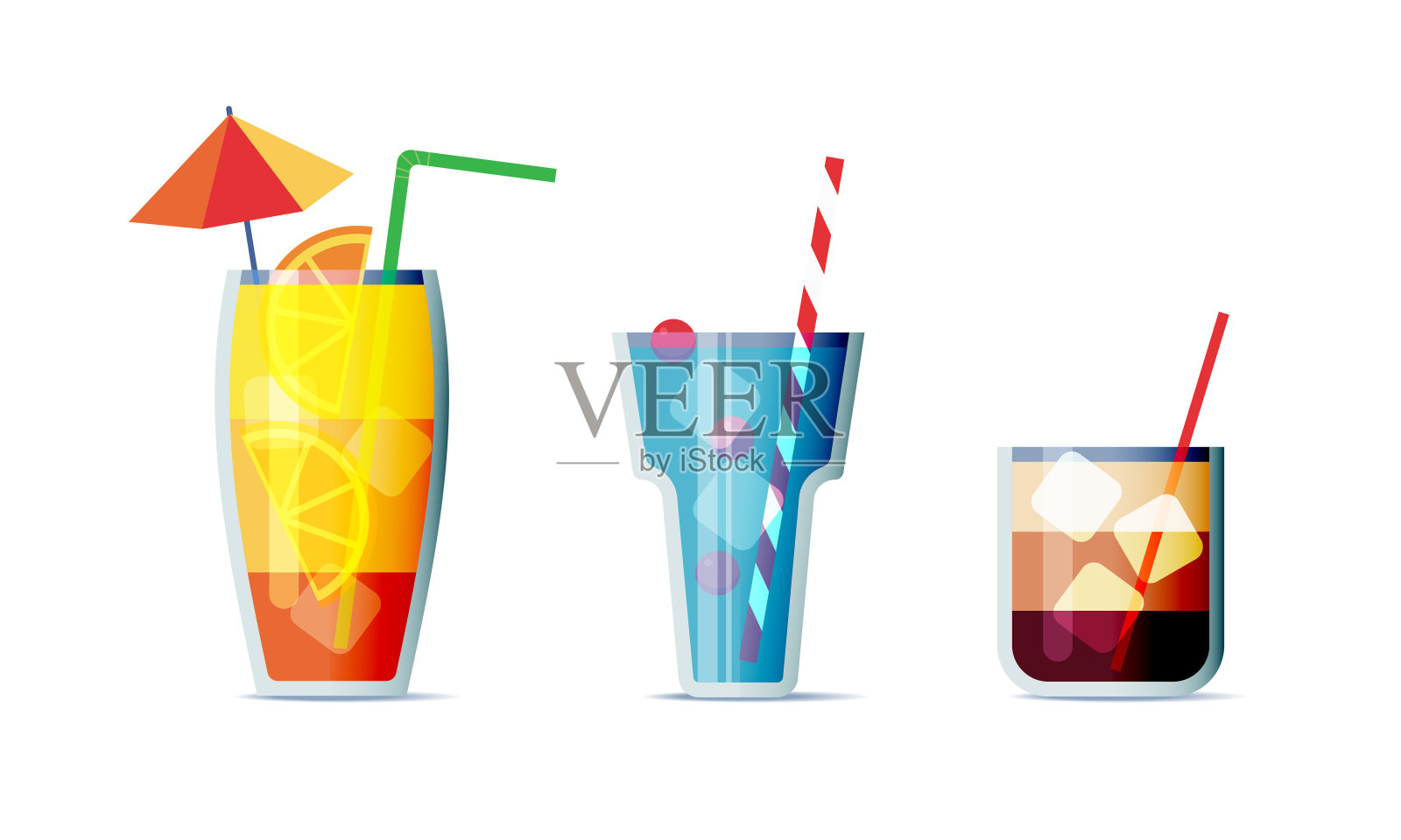 三种受欢迎的酒精饮料插画图片素材