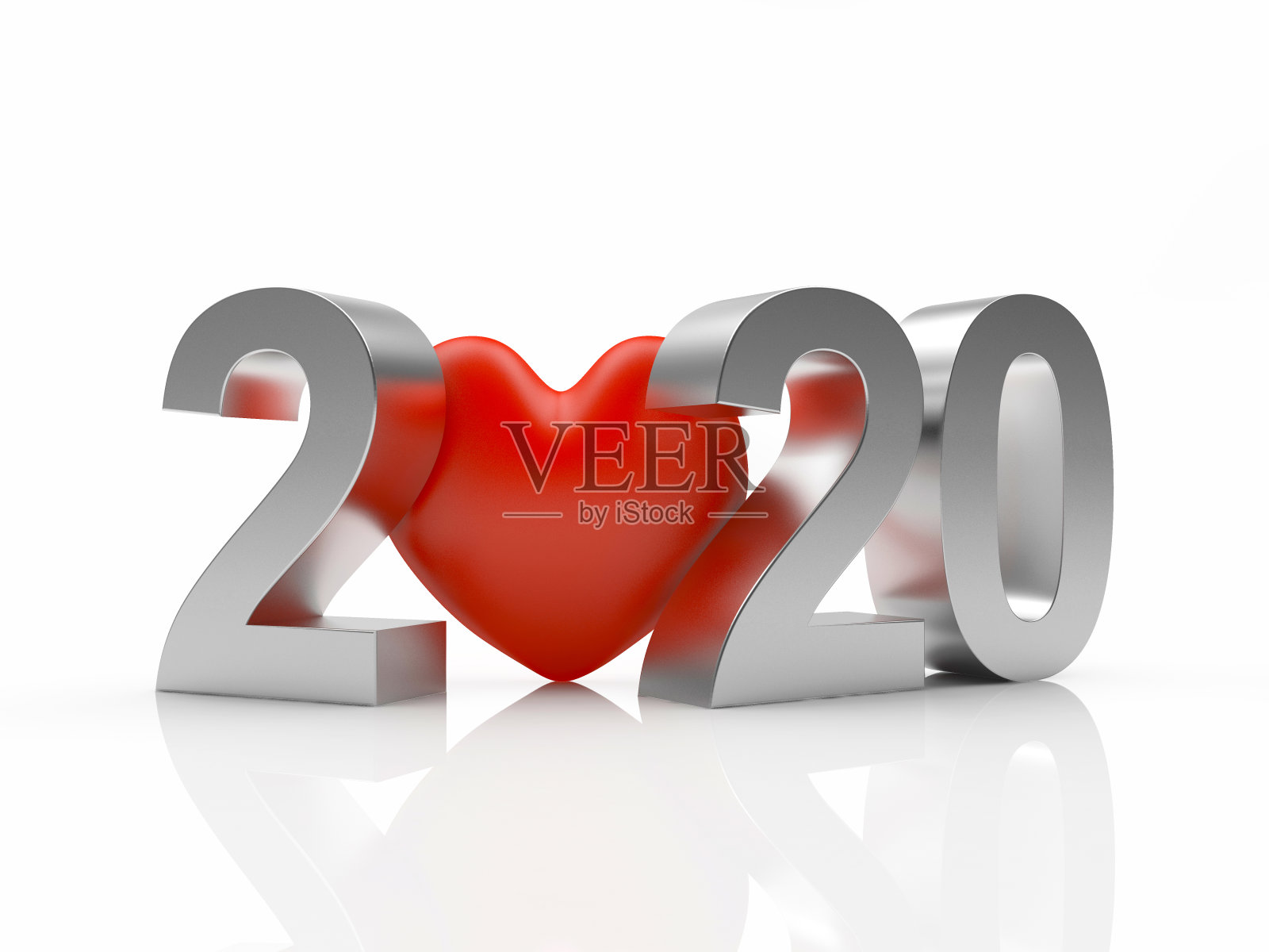 银色文字2020年新年和红心图标照片摄影图片