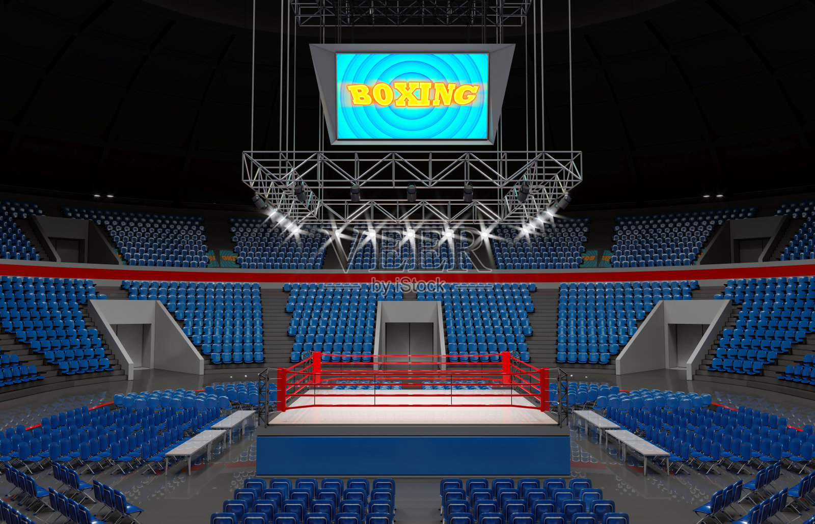 拳击体育场，发光的环形带视频监视器照片摄影图片