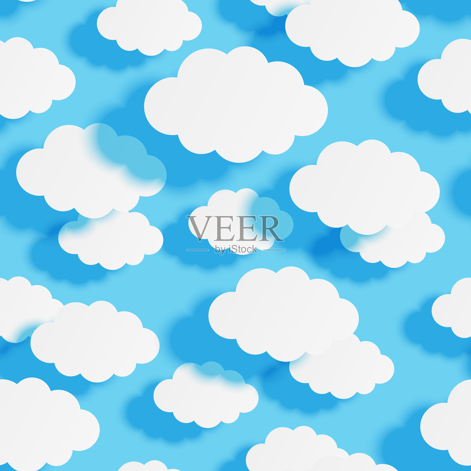 无缝模式与纸云在蓝天背景为您的设计插画图片素材
