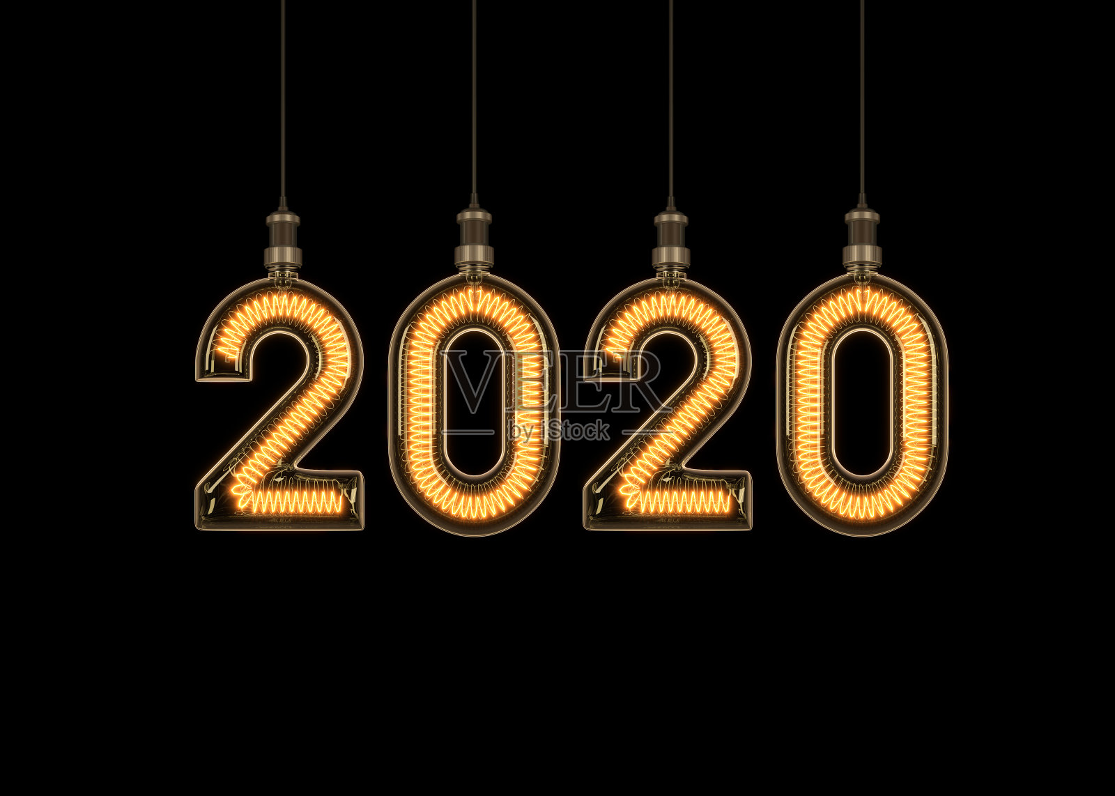 用灯泡做成的2020年新年照片摄影图片