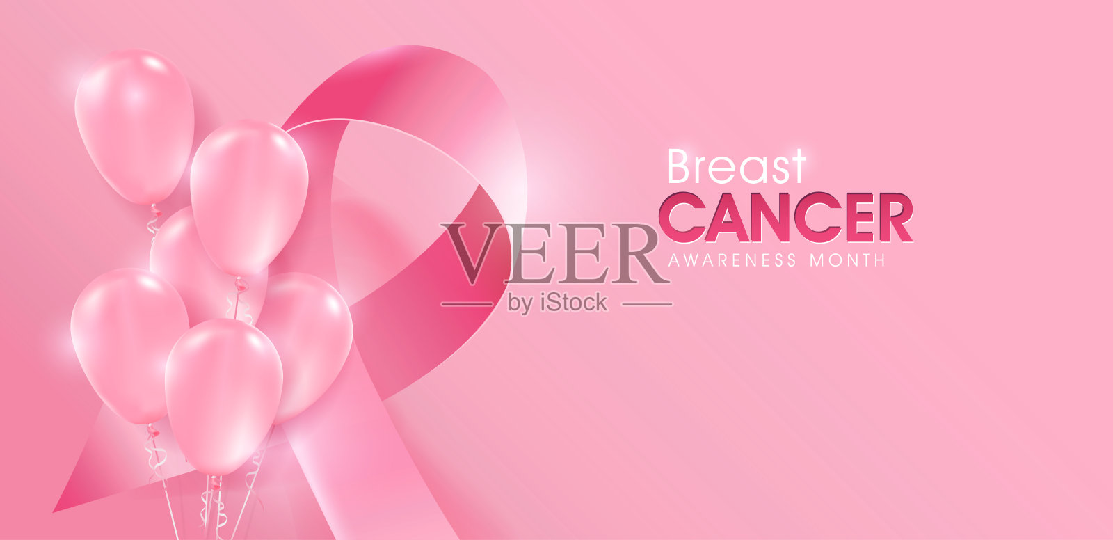 乳腺癌十月意识月粉色气球横幅背景，矢量插图插画图片素材