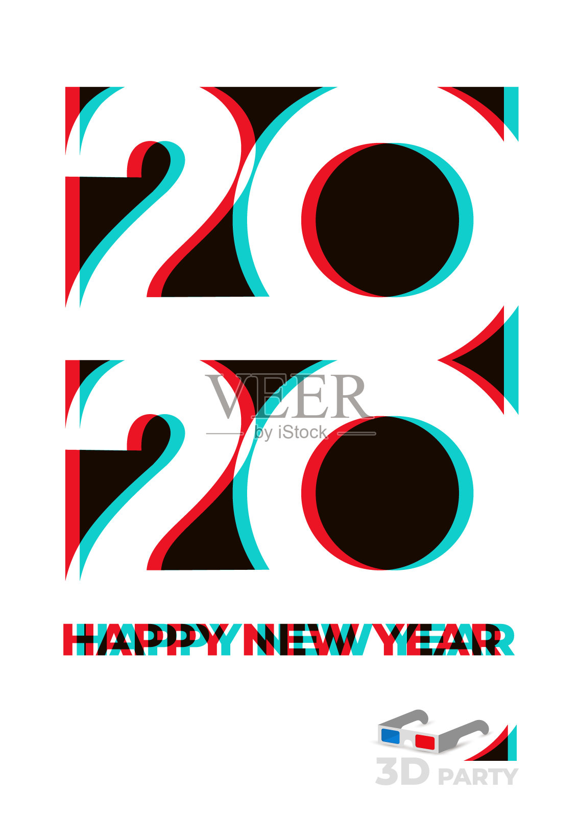 2020年新年快乐标志文字设计。2020年现代海报封面，祝福。党在3d设计模板，卡片，横幅。矢量插图。孤立在白色背景上。插画图片素材