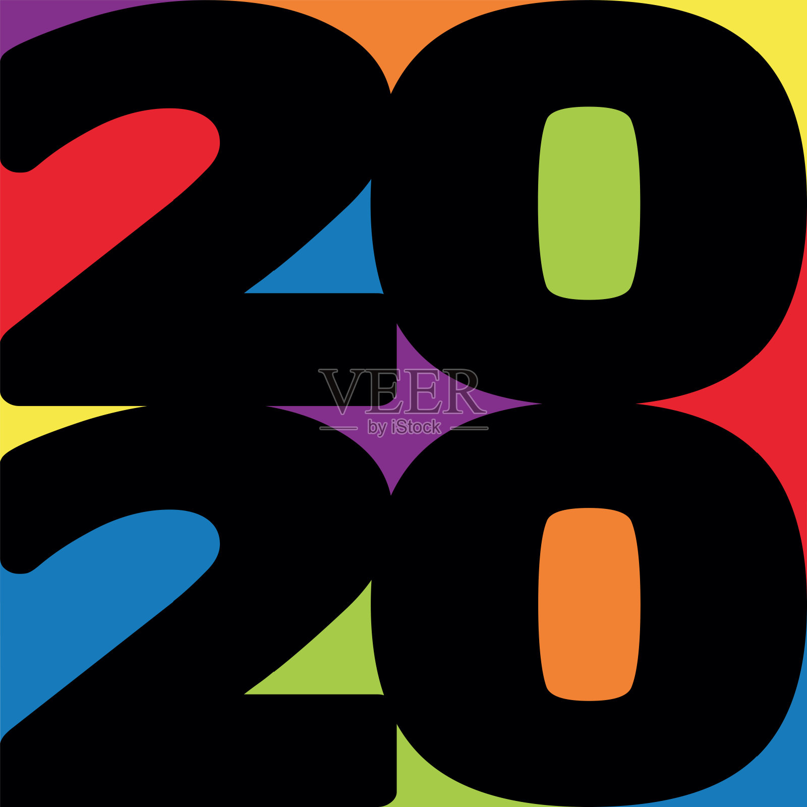 2020年贺卡用彩色图形呈现新年。插画图片素材