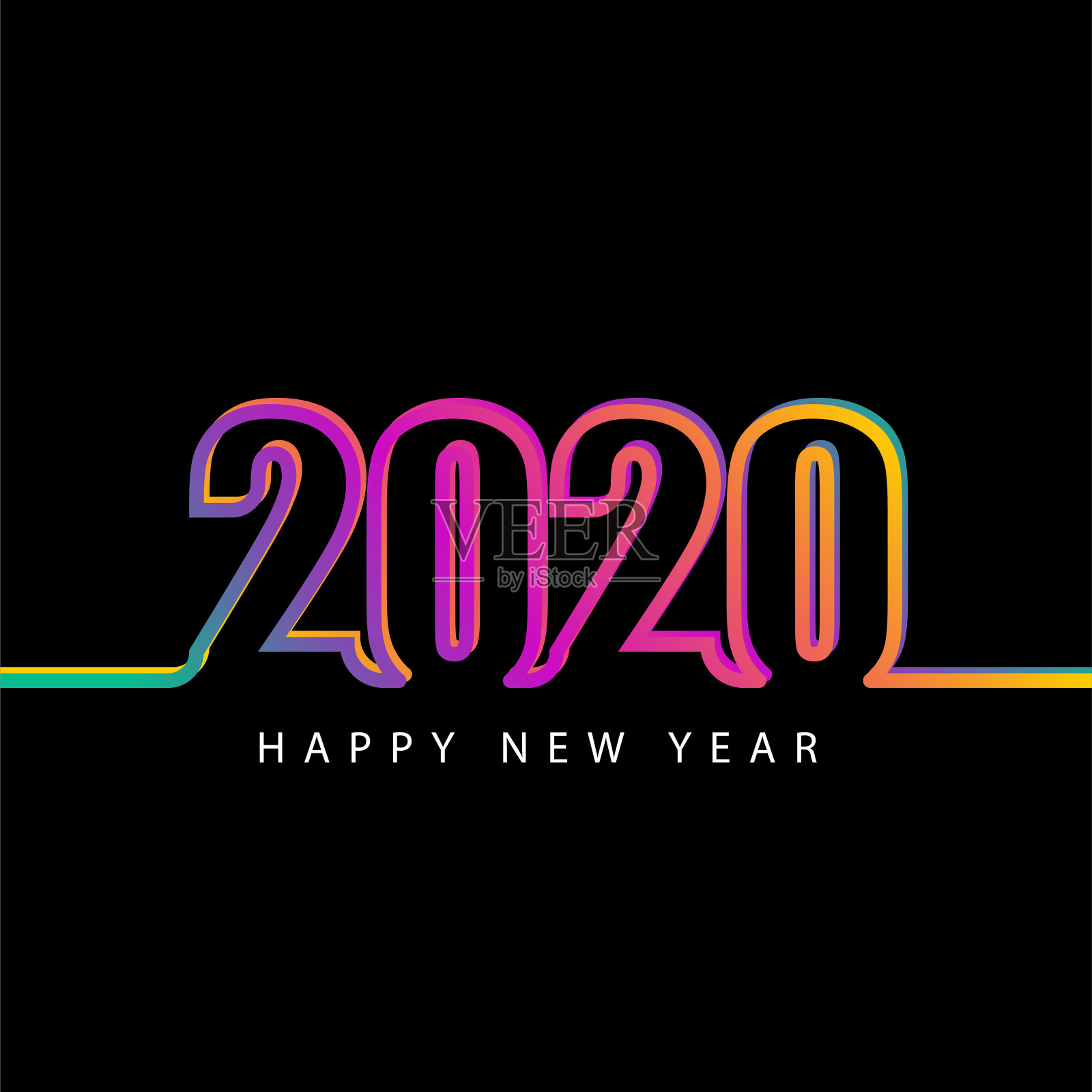 2020年数字新年七彩彩虹色插画图片素材