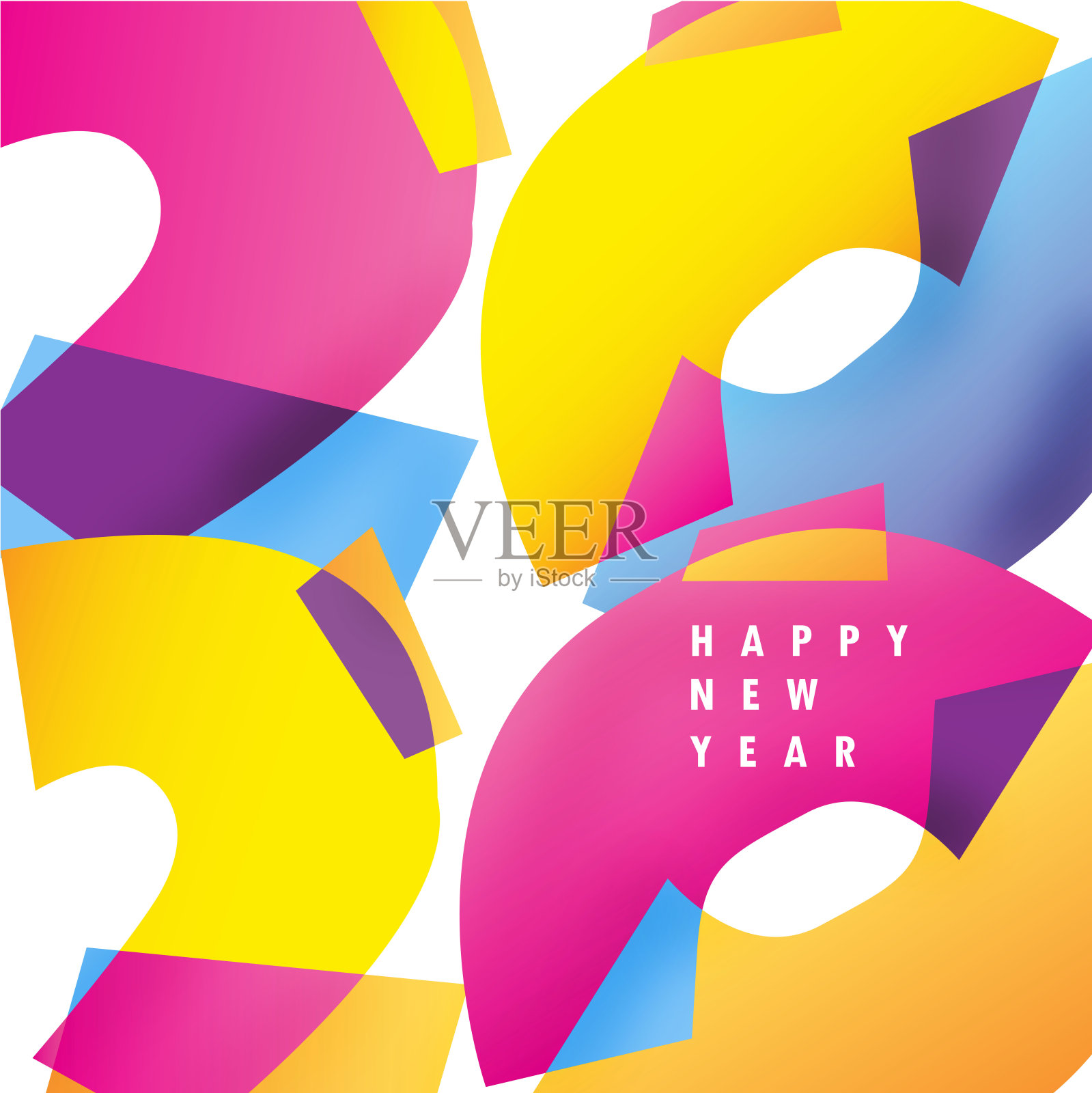 新年快乐2020 -可爱模板抽象彩色横幅海报艺术。新年邀请2020设计模板素材