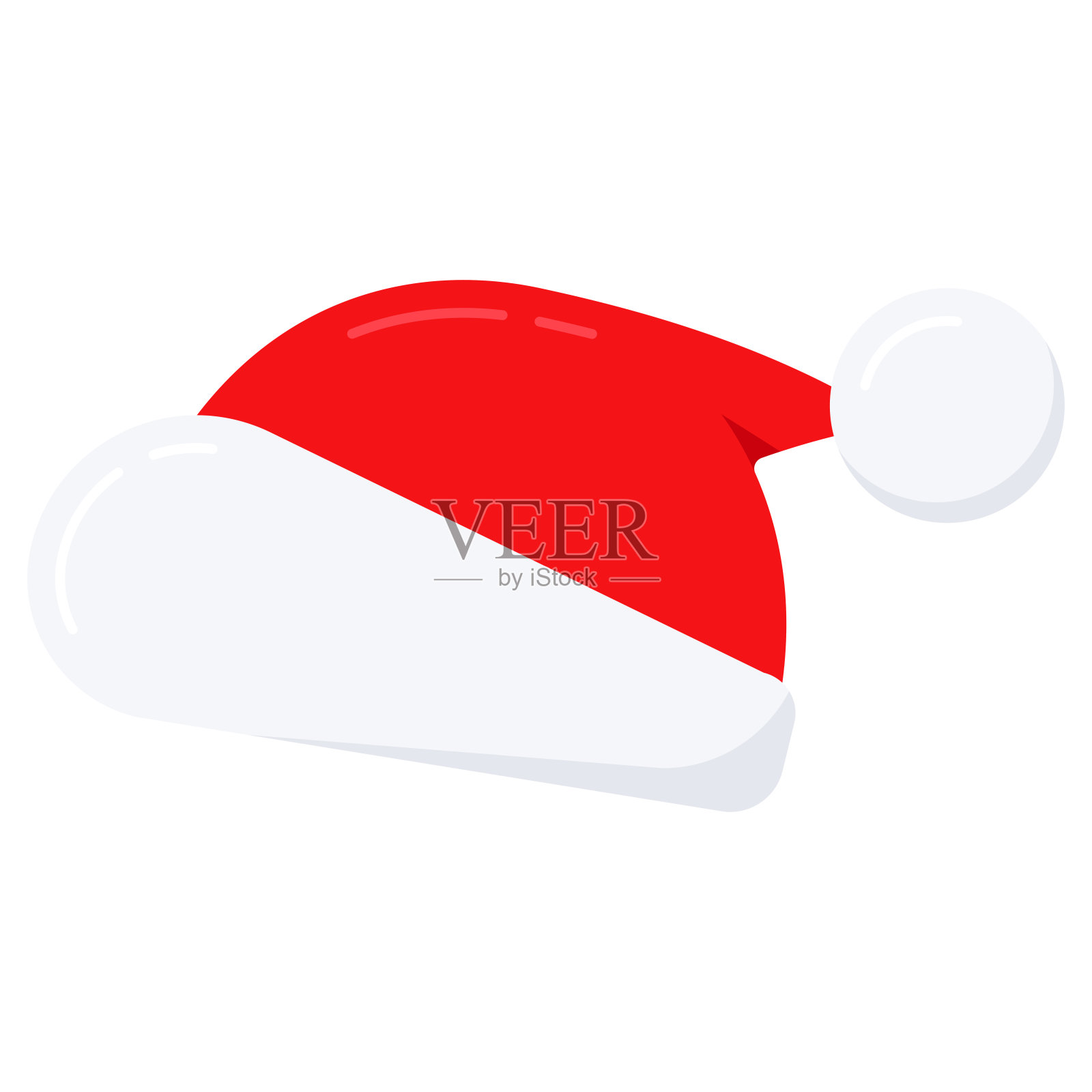 红色圣诞老人圣诞帽图标在卡通扁平风格孤立的白色背景。图标素材