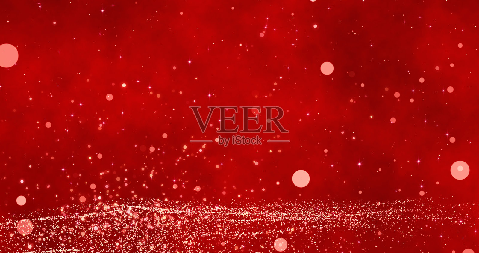 散景灯上的红色圣诞快乐背景。三维渲染插画图片素材