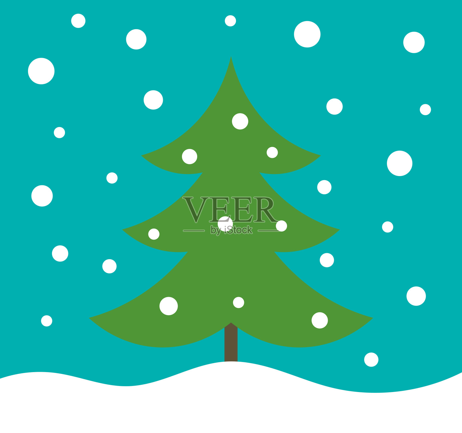 圣诞树在冬季景观节日贺卡。插画图片素材
