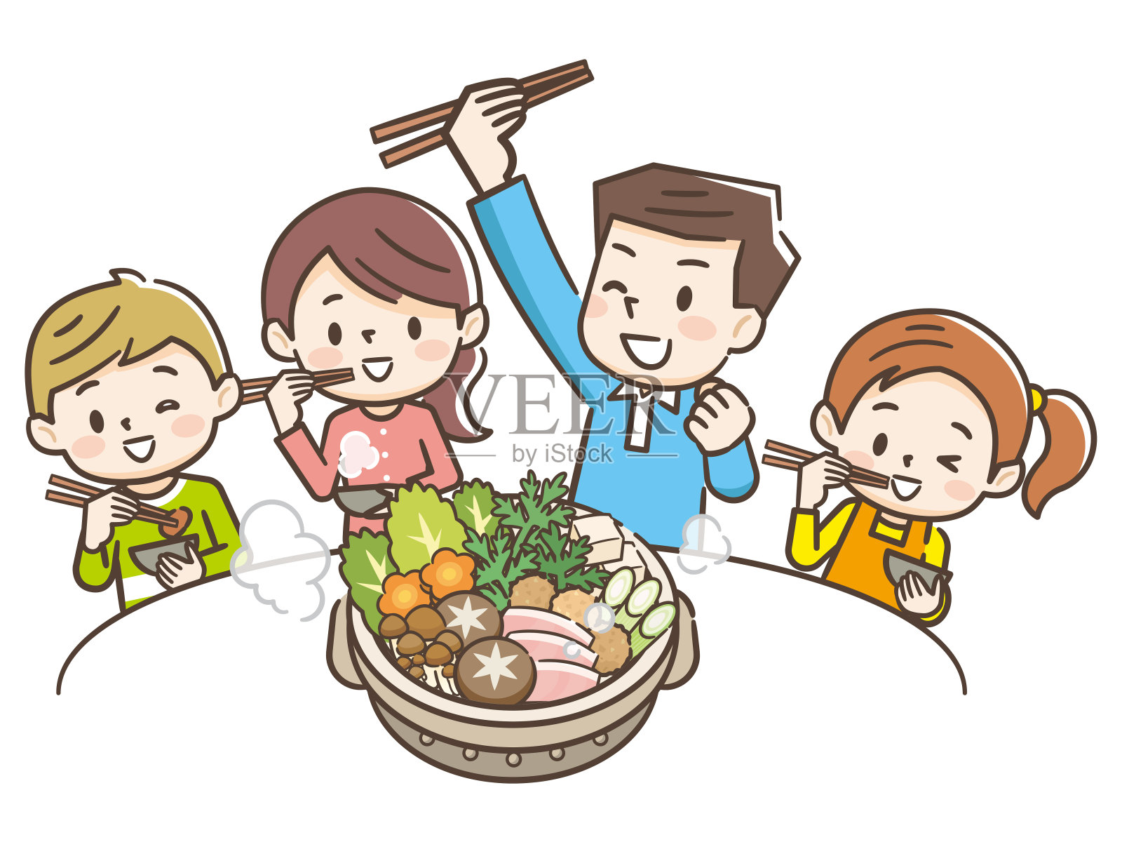 一个微笑的家庭吃汤锅的插图设计元素图片