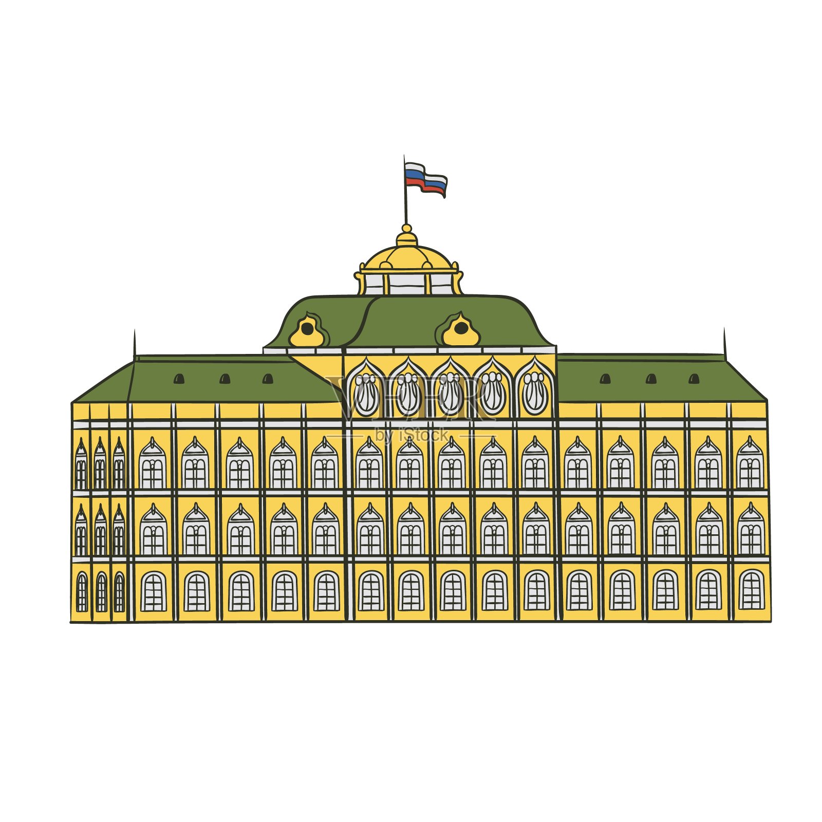 莫斯科克林姆林宫俄罗斯总统官邸。历史景点建筑纪念碑矢量平面插图。插画图片素材