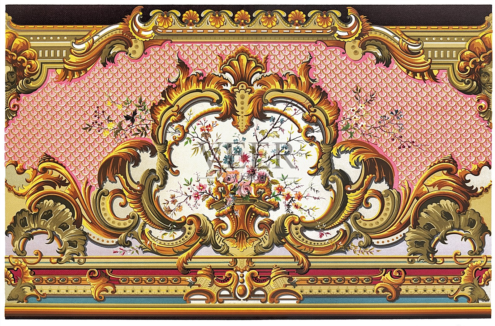 意大利文艺复兴风格的图案，出自1892年的装饰设计插画图片素材