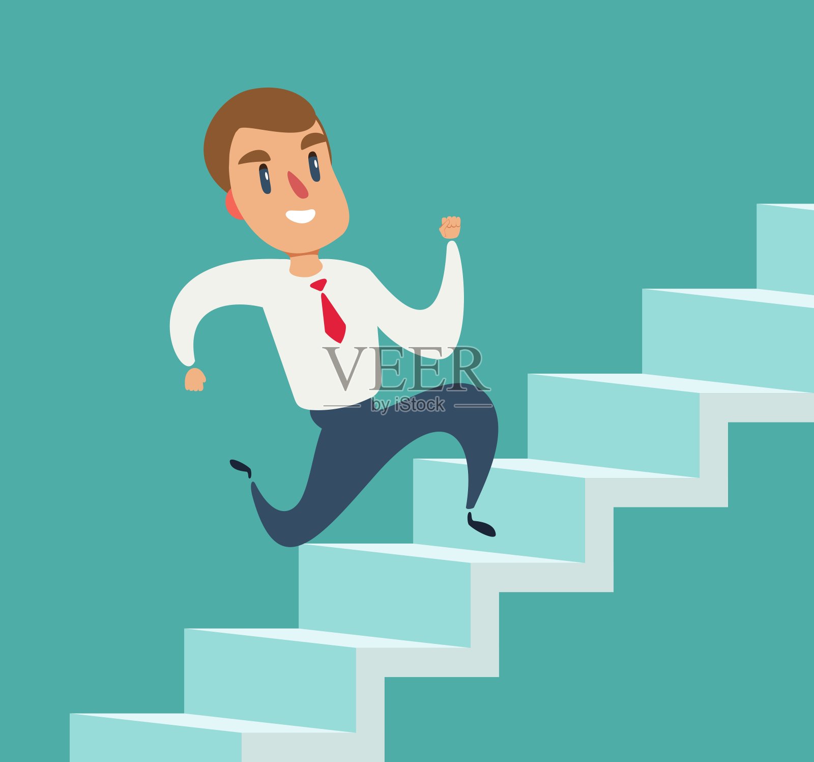 商人奔向成功的阶梯。迈向成功的一步。成功的阶梯插画图片素材