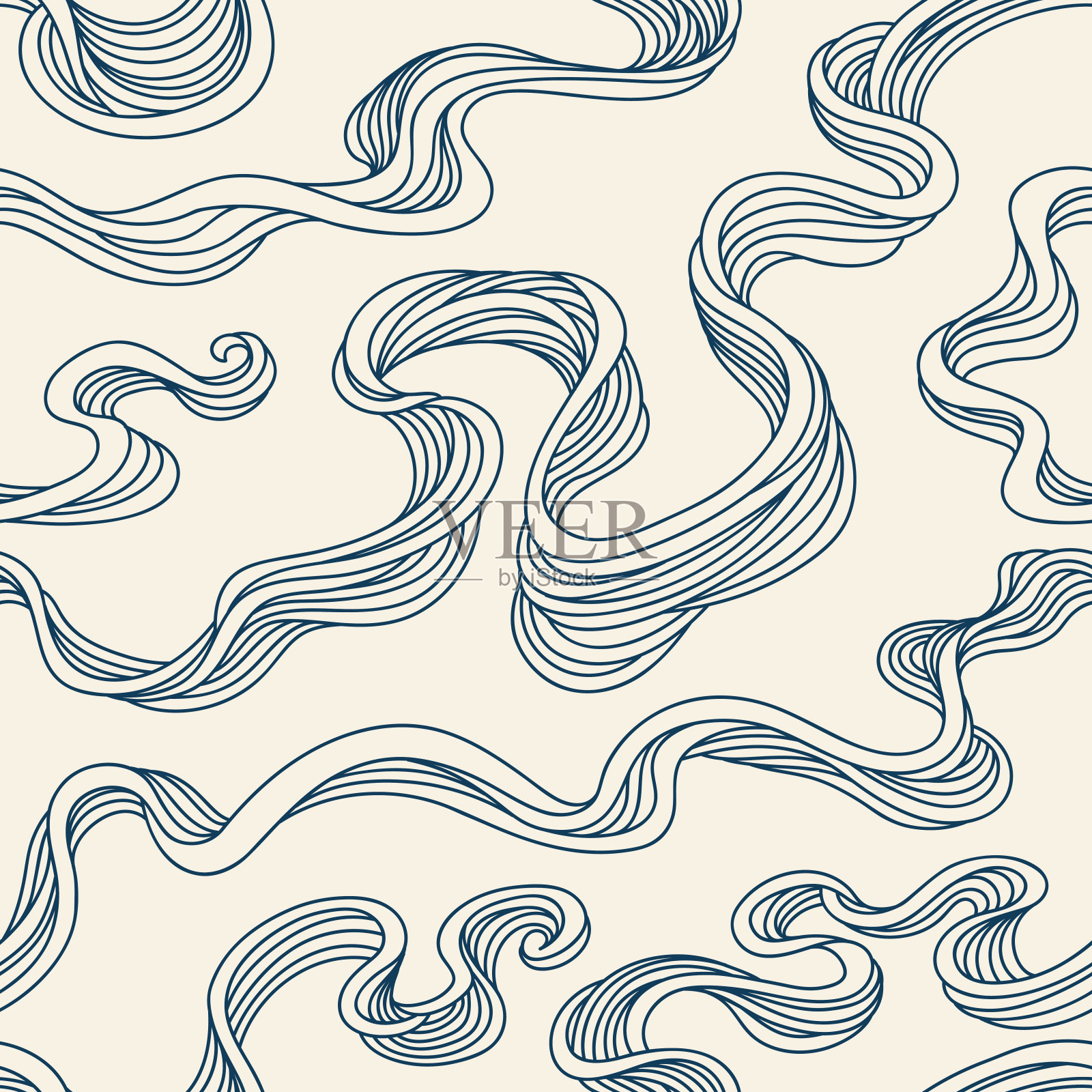抽象的无缝模式。矢量图与海流。线性风设计。插画图片素材