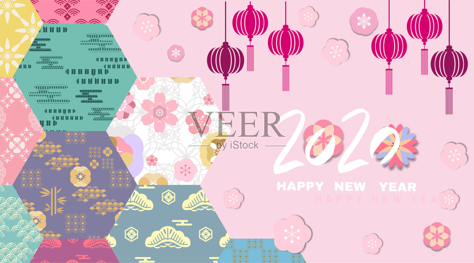 祝中国2020年鼠年新年快乐。插画图片素材