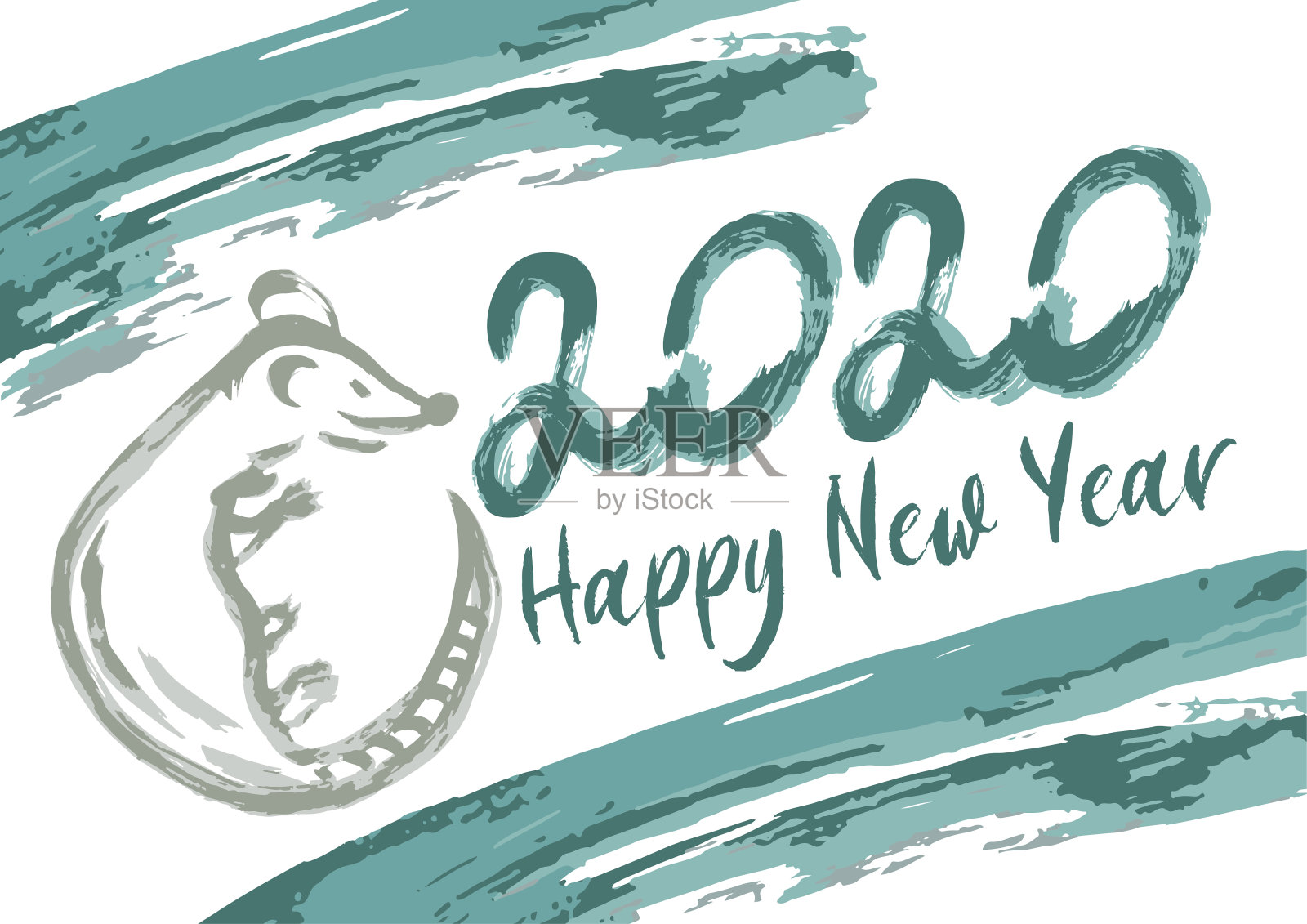 2020年新年快乐。岁次戊子(鼠年)插画图片素材